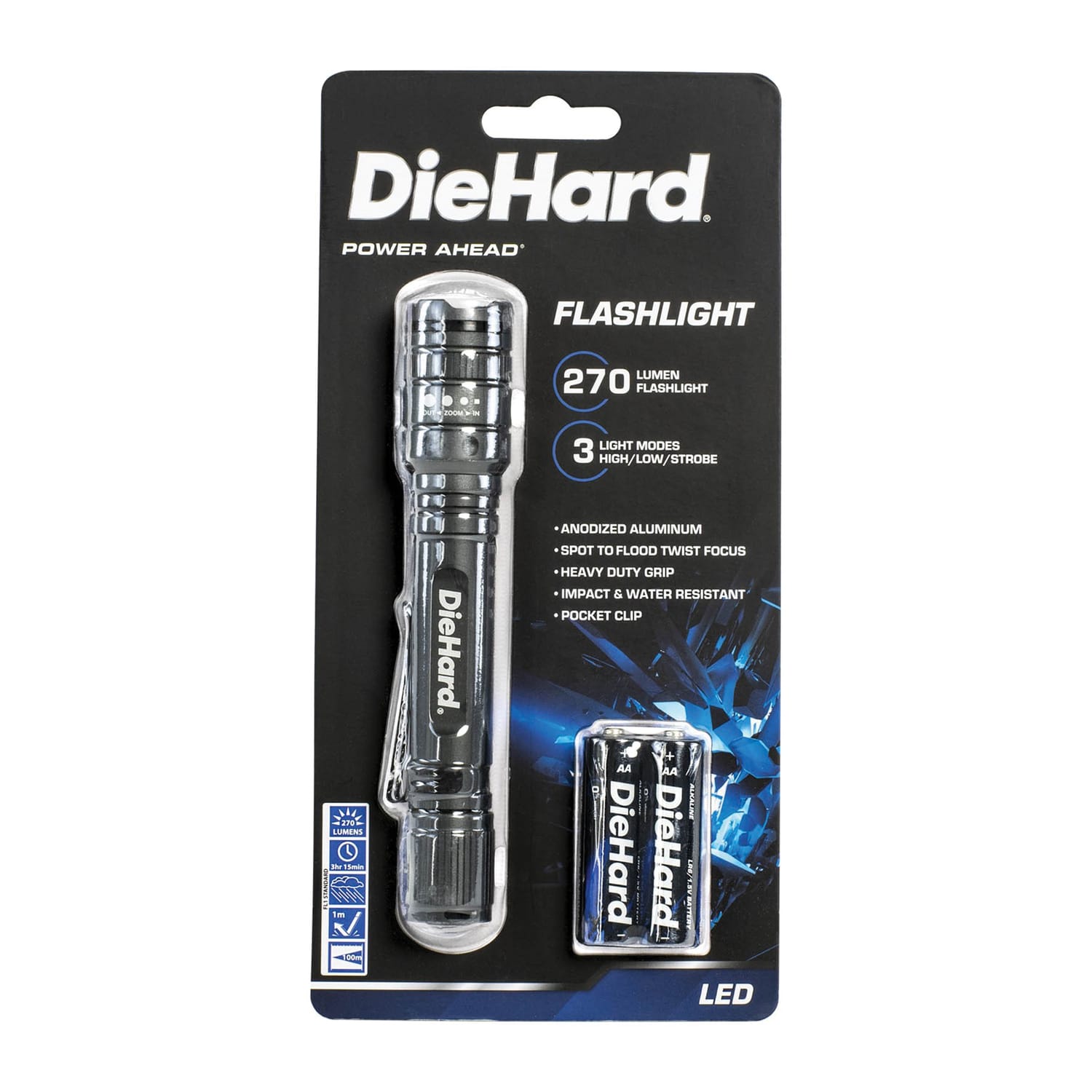 DieHard 270-Lumen Aluminum Twist-Focus Flashlight, 5-3/4in x 1in, Gray - Image 3