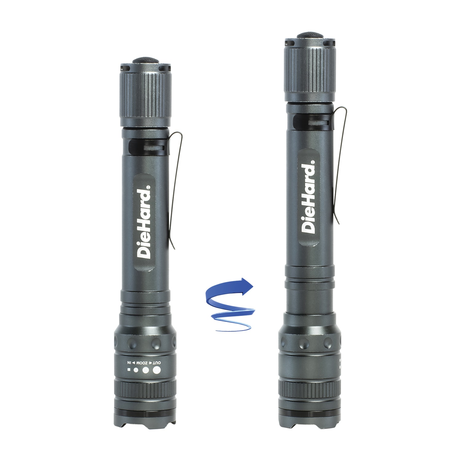 DieHard 270-Lumen Aluminum Twist-Focus Flashlight, 5-3/4in x 1in, Gray - Image 6