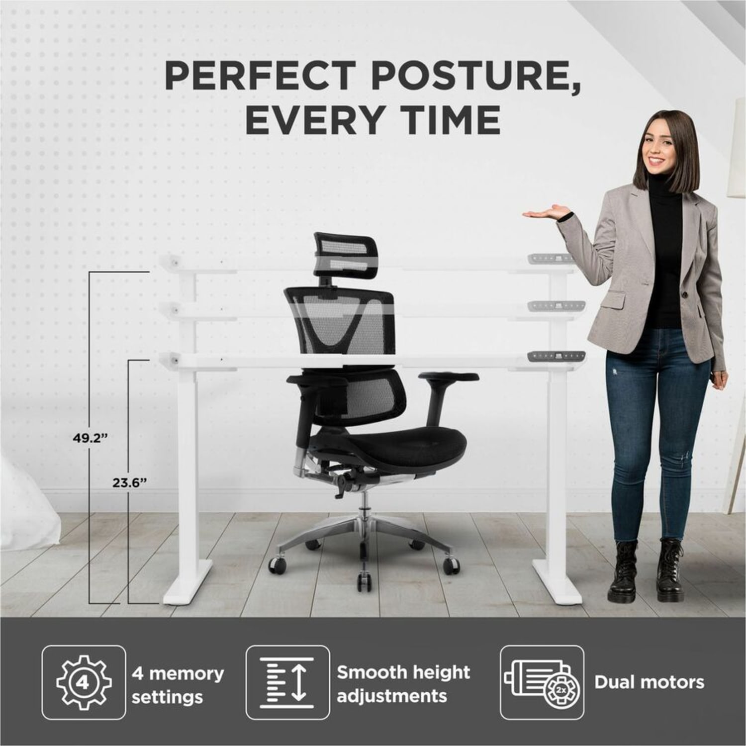 Rise Up Dual Motor Electric Standing Desk Frame with Memory Adjustable Height 26-51.6in White - Image 5