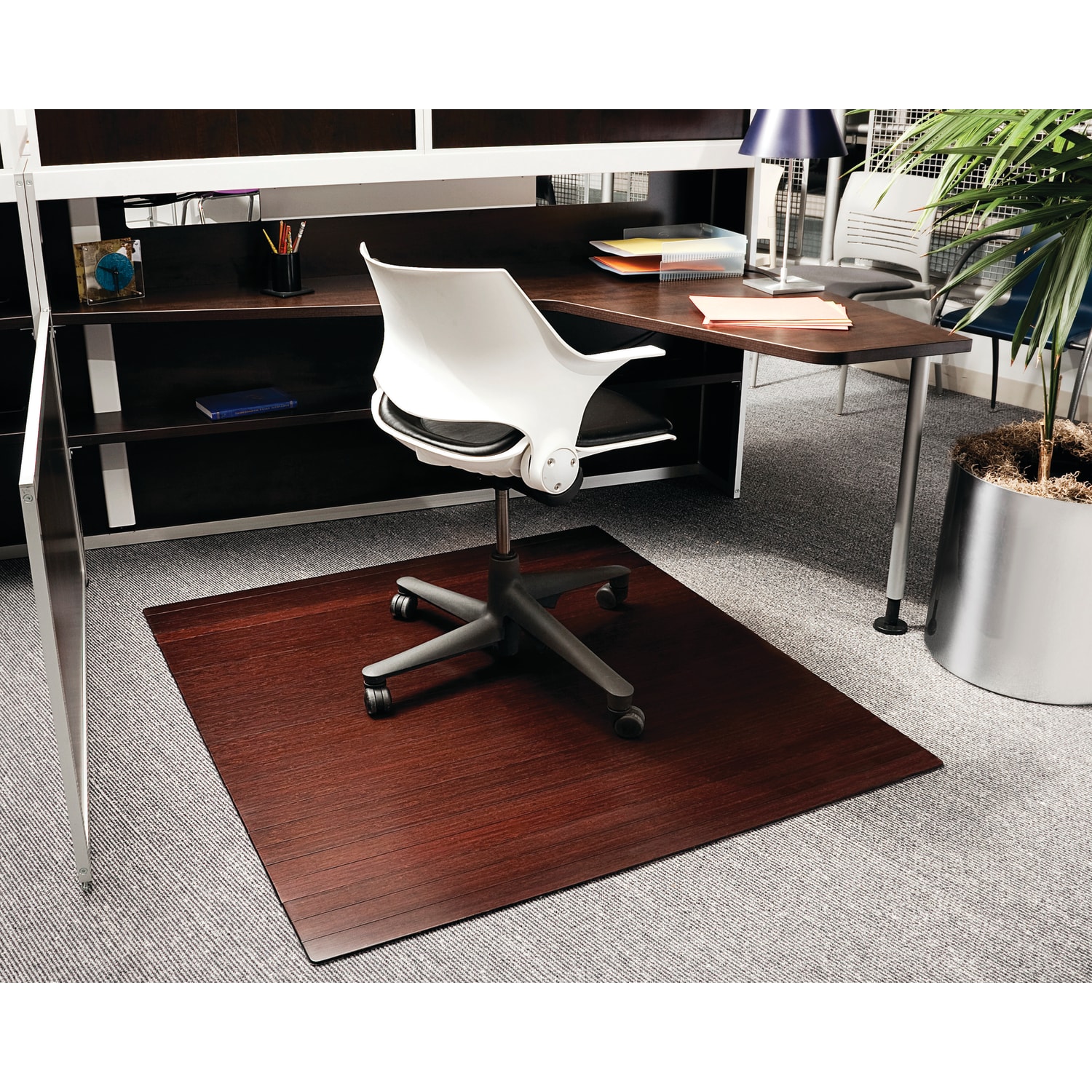 Anji Mountain Bamboo Roll-Up Chair Mat, 48in x 52in, 1/4in-Thick, Dark Cherry - Image 3