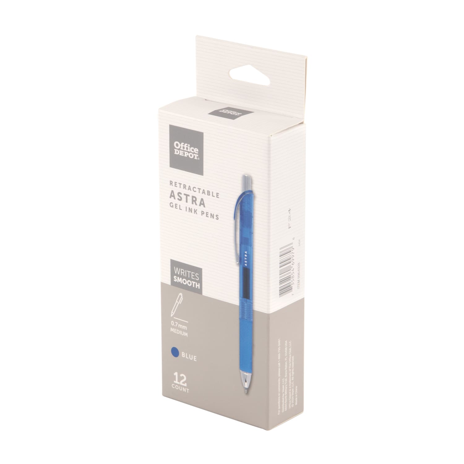 Office Depot Brand Astra Retractable Gel Ink Pens, Medium Point, 0.7 mm, Blue Barrel, Blue Ink, Pack Of 12 Pens - Image 5