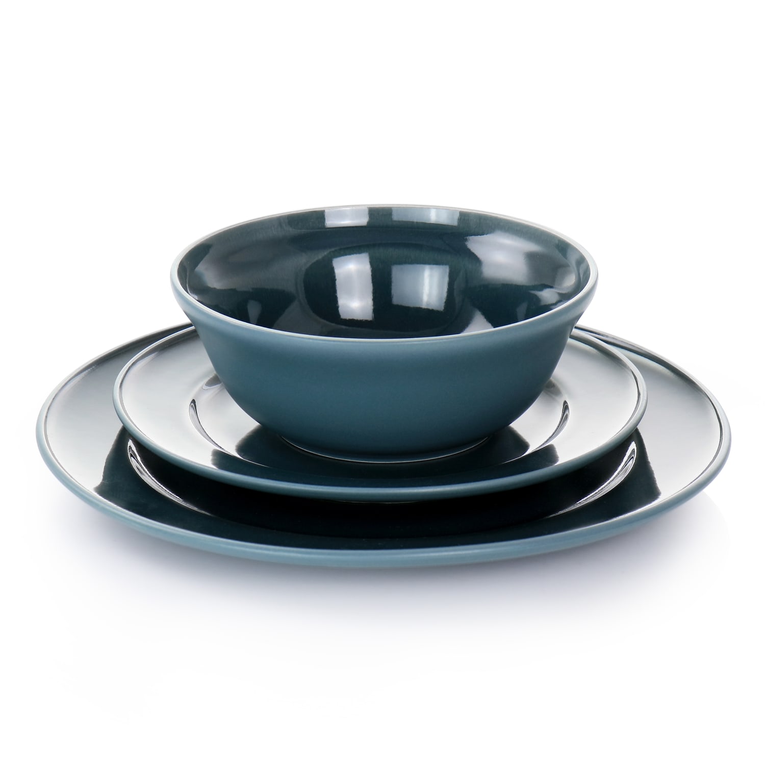 Martha Stewart Portillo 12-Piece Round Stoneware Dinnerware Set, Blue - Image 4