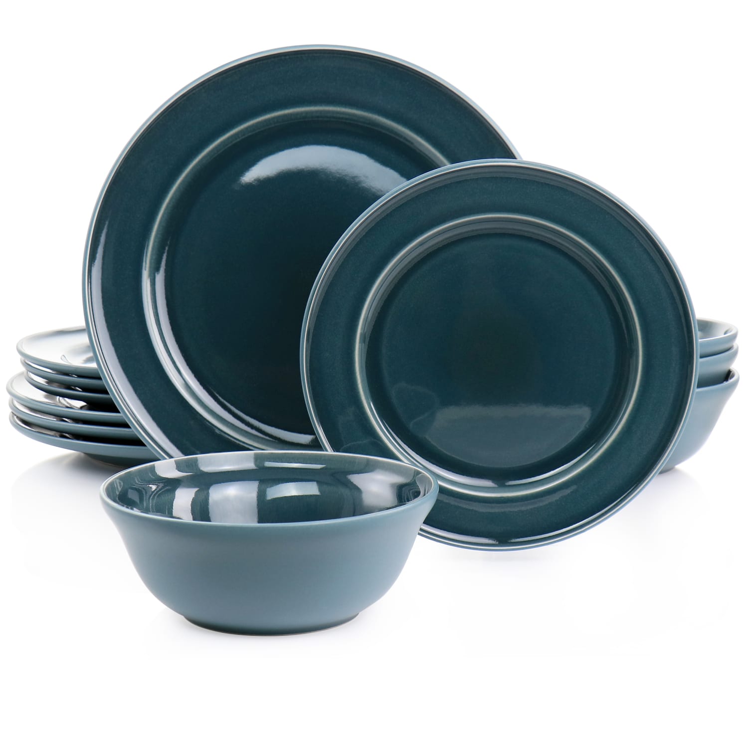 Martha Stewart Portillo 12-Piece Round Stoneware Dinnerware Set, Blue - Image 5