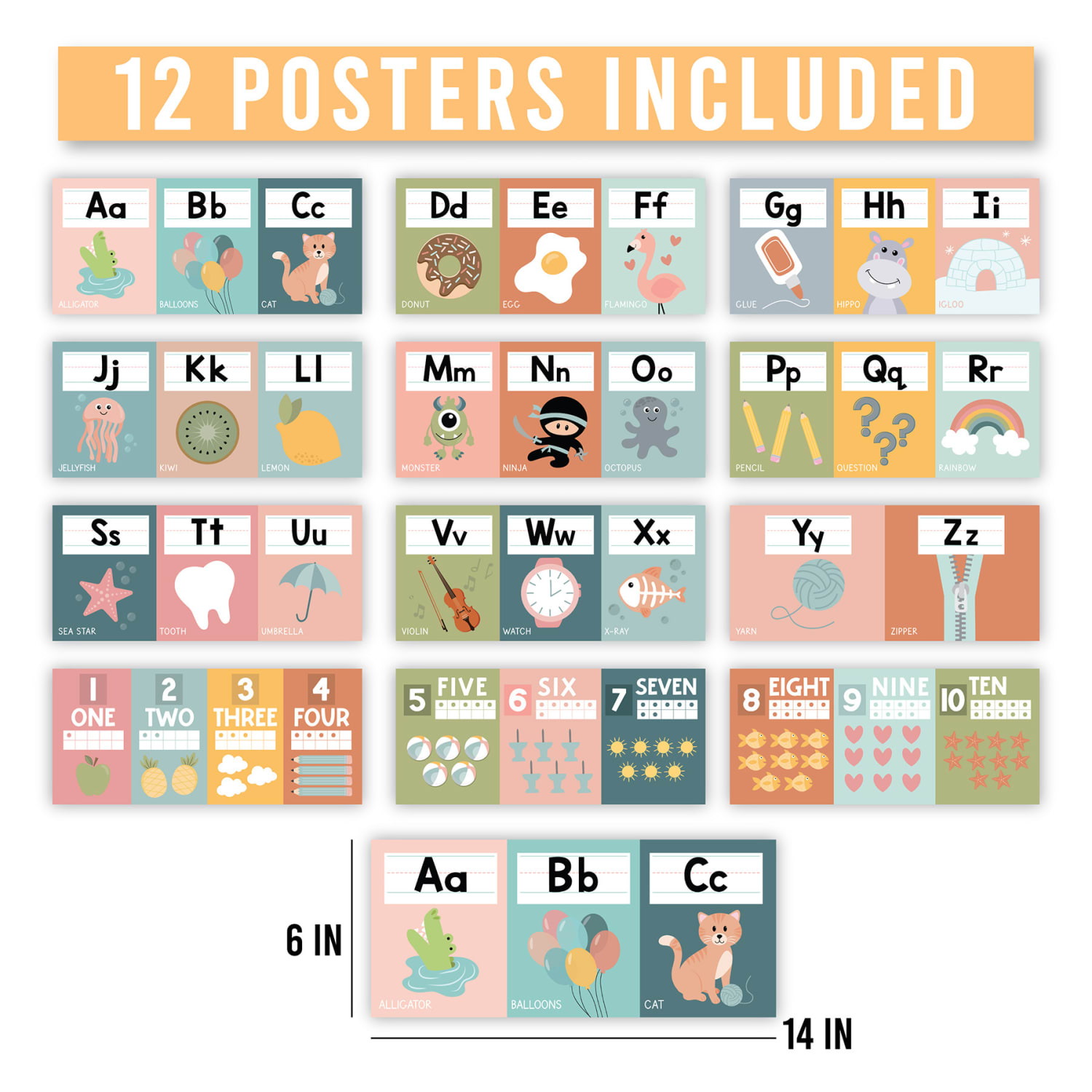 Hadley Designs Boho Muted Number Line and Alphabet Letters For Classroom Wall, Set Of 12 - Image 3