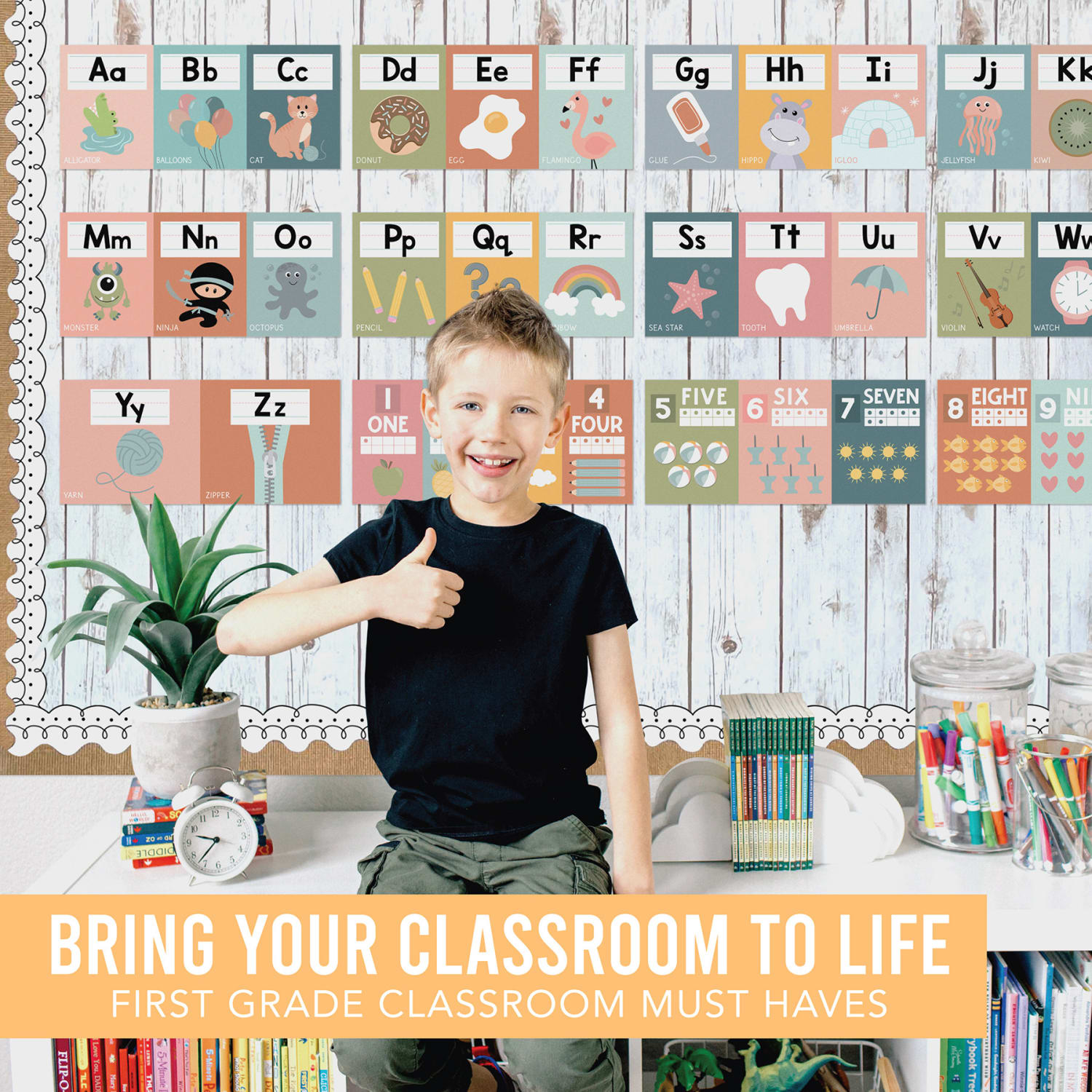 Hadley Designs Boho Muted Number Line and Alphabet Letters For Classroom Wall, Set Of 12 - Image 5
