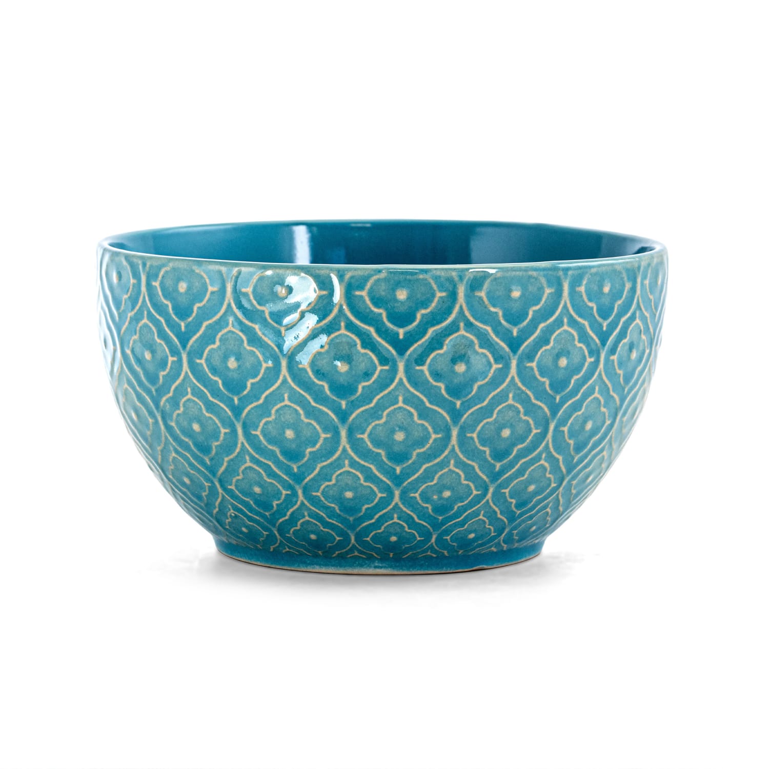 Elama 16-Piece Stoneware Dinnerware Set, Aqua Lily - Image 3
