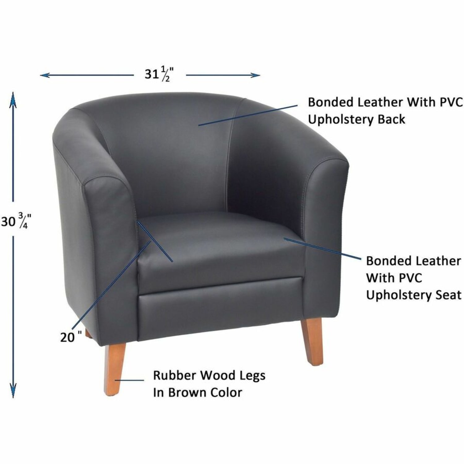 Lorell Barrel Club Bonded Leather Armchair Black PopularChairscom