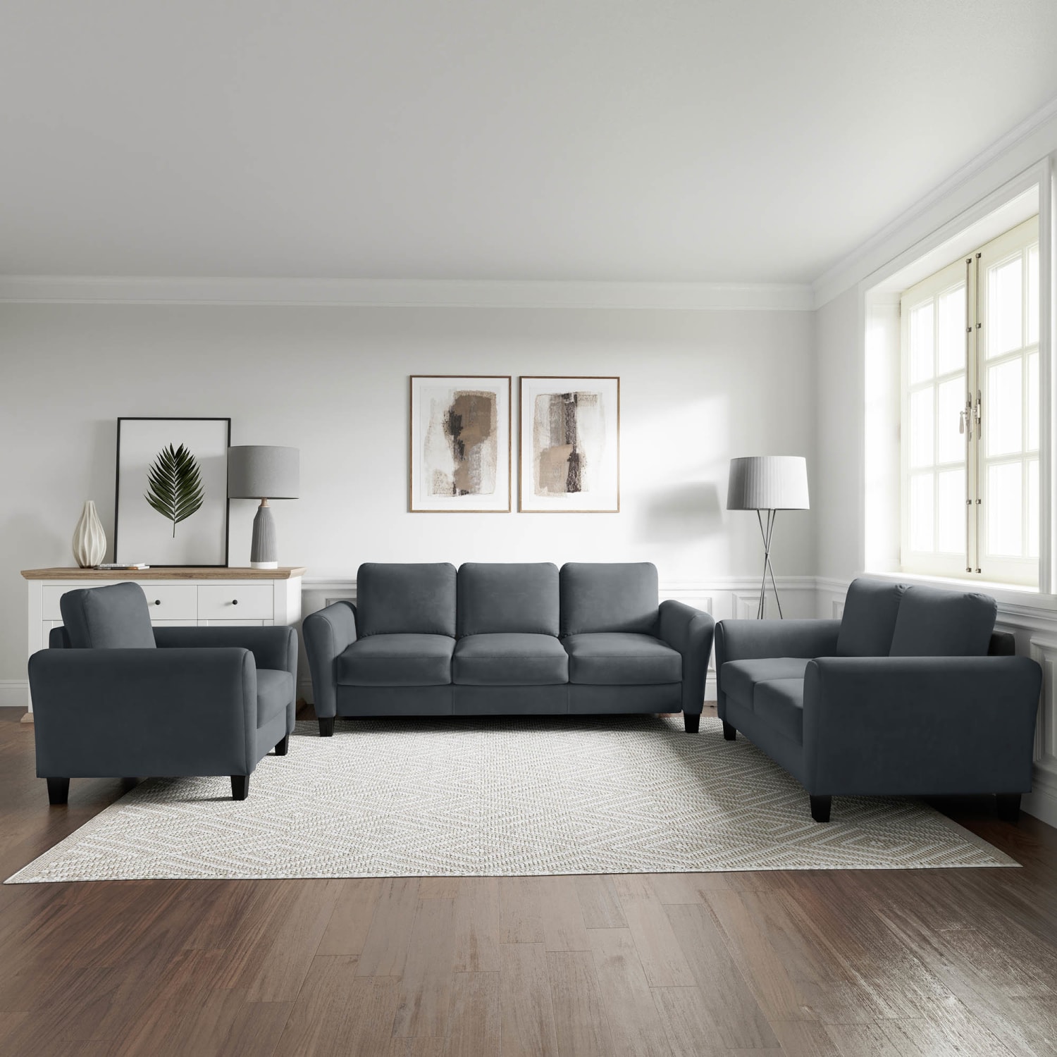 Lifestyle Solutions Winslow Sofa with Rolled Arms, Dark Gray - Image 7