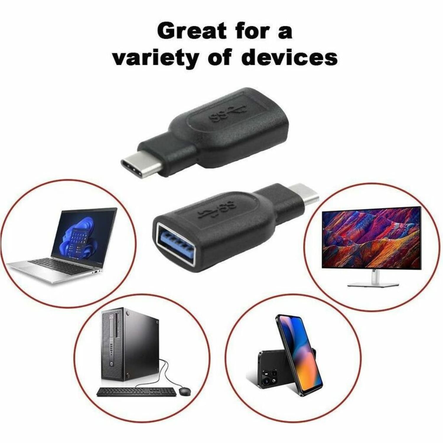 4XEM USB Type-C to USB Type-A Adapter - 1 Pack - 1 x Type A USB 3.0 USB Female - 1 x Type C USB 3.0 USB Male - Black - Image 6