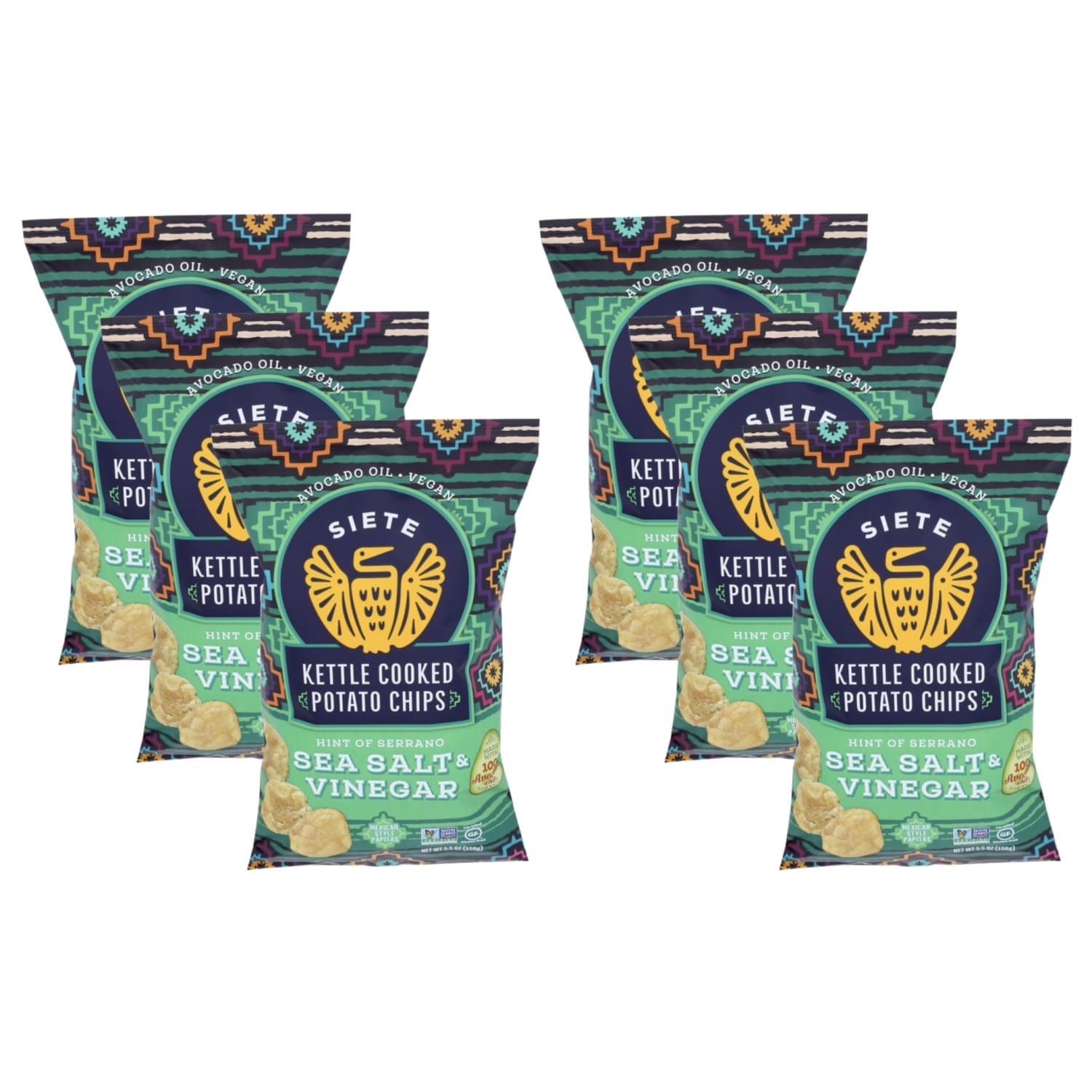 Siete Family Foods Kettle Cooked Potato Chips, Serrano Sea Salt & Vinegar, 5.5 Oz, Total Qty 6 - Image 5