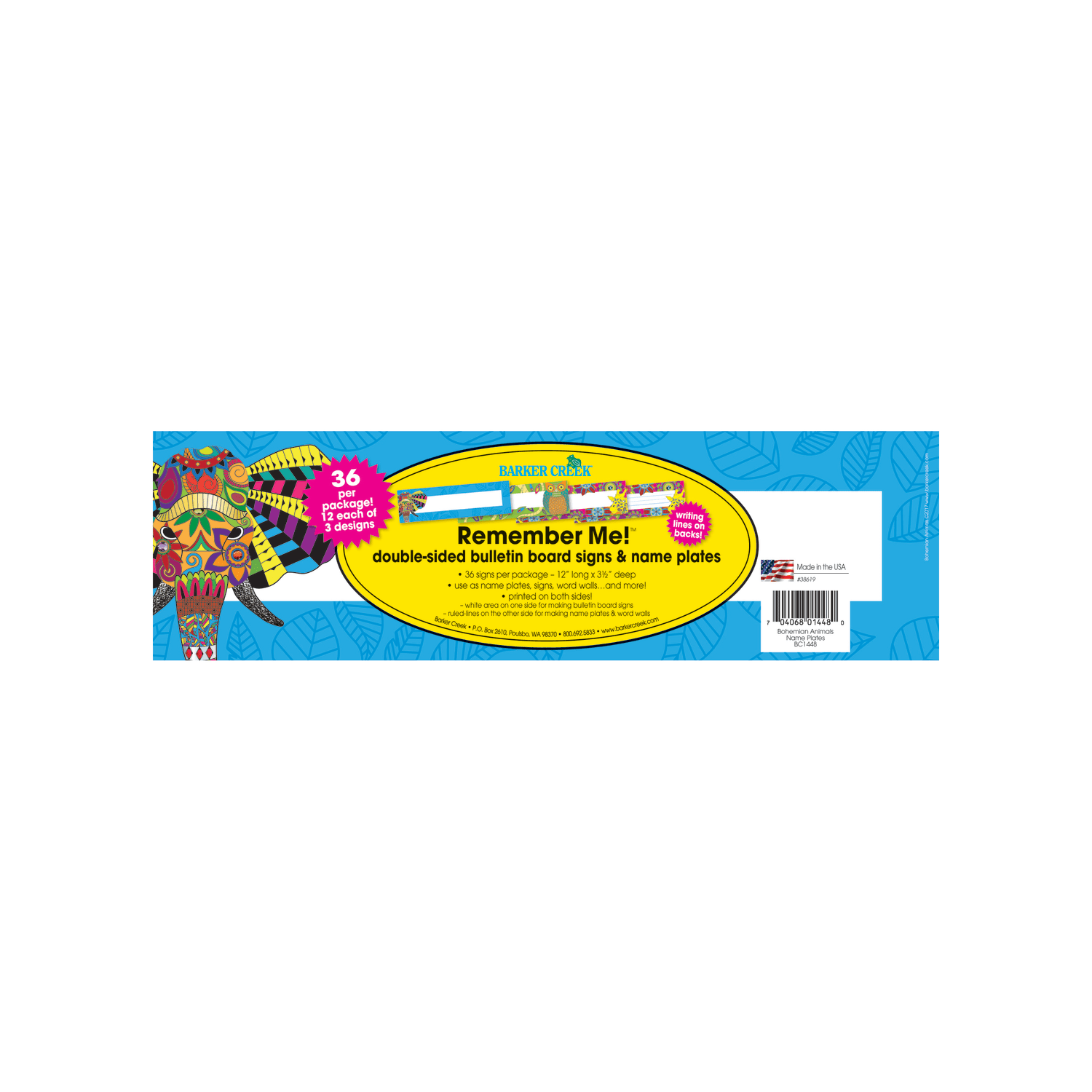 Barker Creek Bulletin Board Signs/Name Plates, 12in x 3 1/2in, Bohemian Animals, Pack Of 36 - Image 4