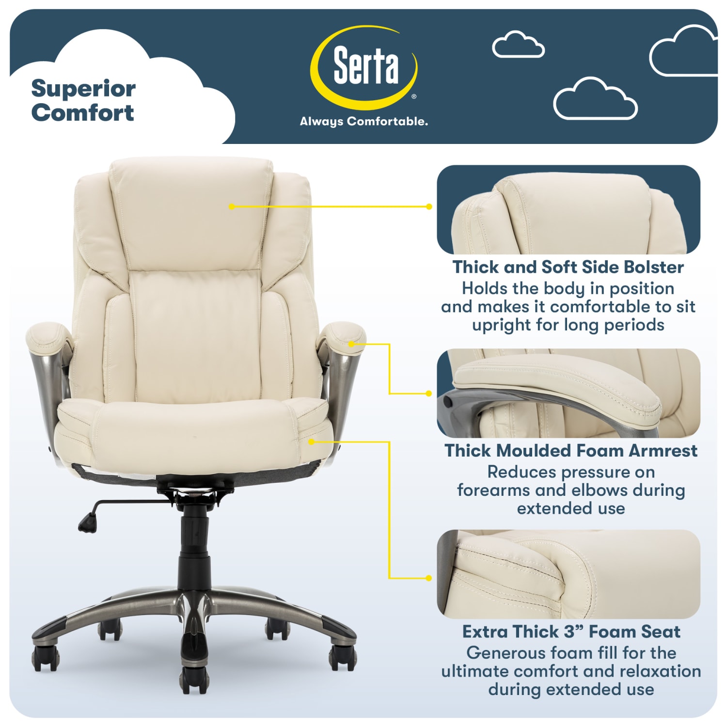 Serta Works Ergonomic Bonded Leather HighBack Office Chair American BeigeSilver PopularChairscom Serta Works Ergonomic Bonded Leather High Back Office Chair American BeigeSilver PopularChairscom