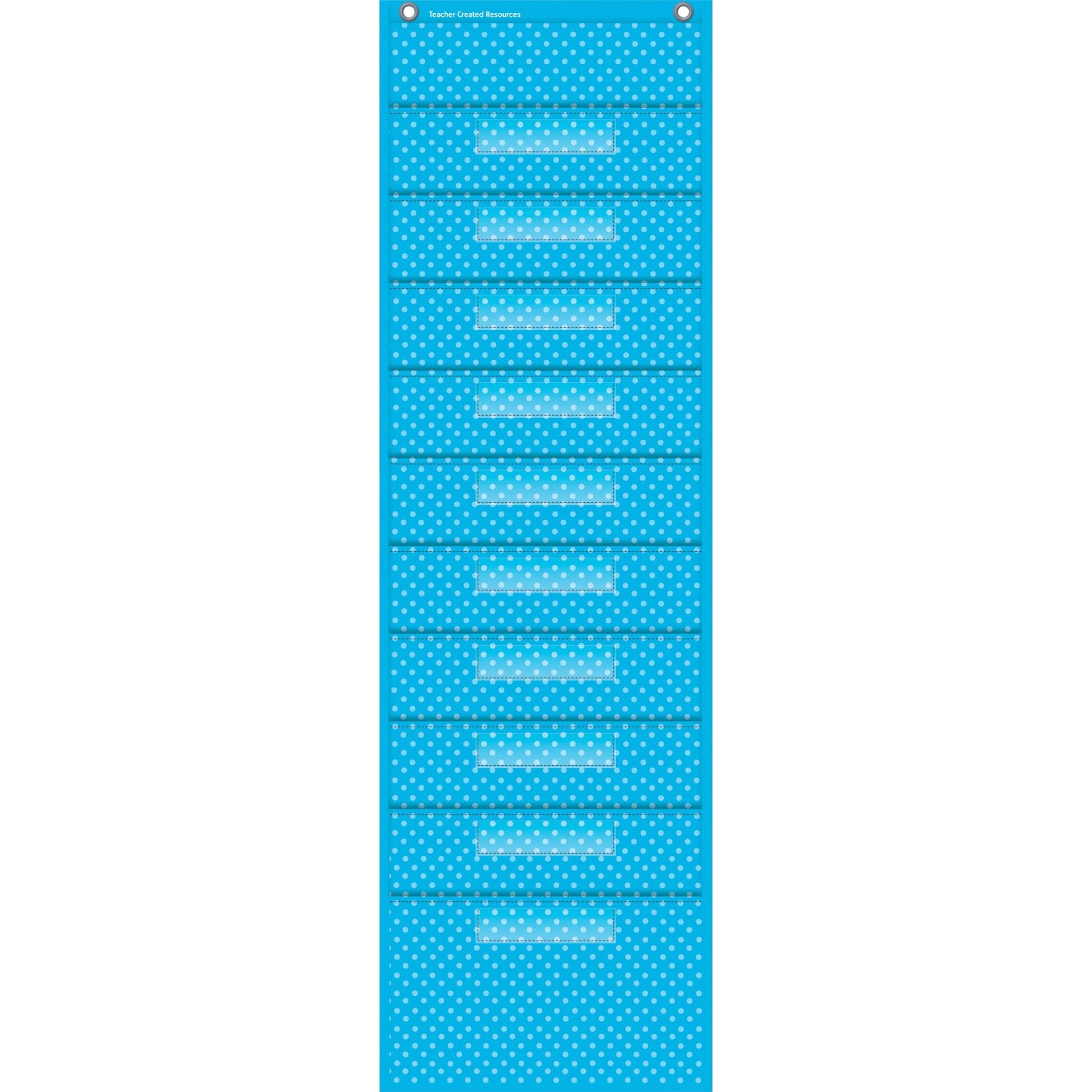 Teacher Created Resources File Storage Pocket Chart, 10 Pockets, 14in x 58in, Aqua Polka Dots - Image 3