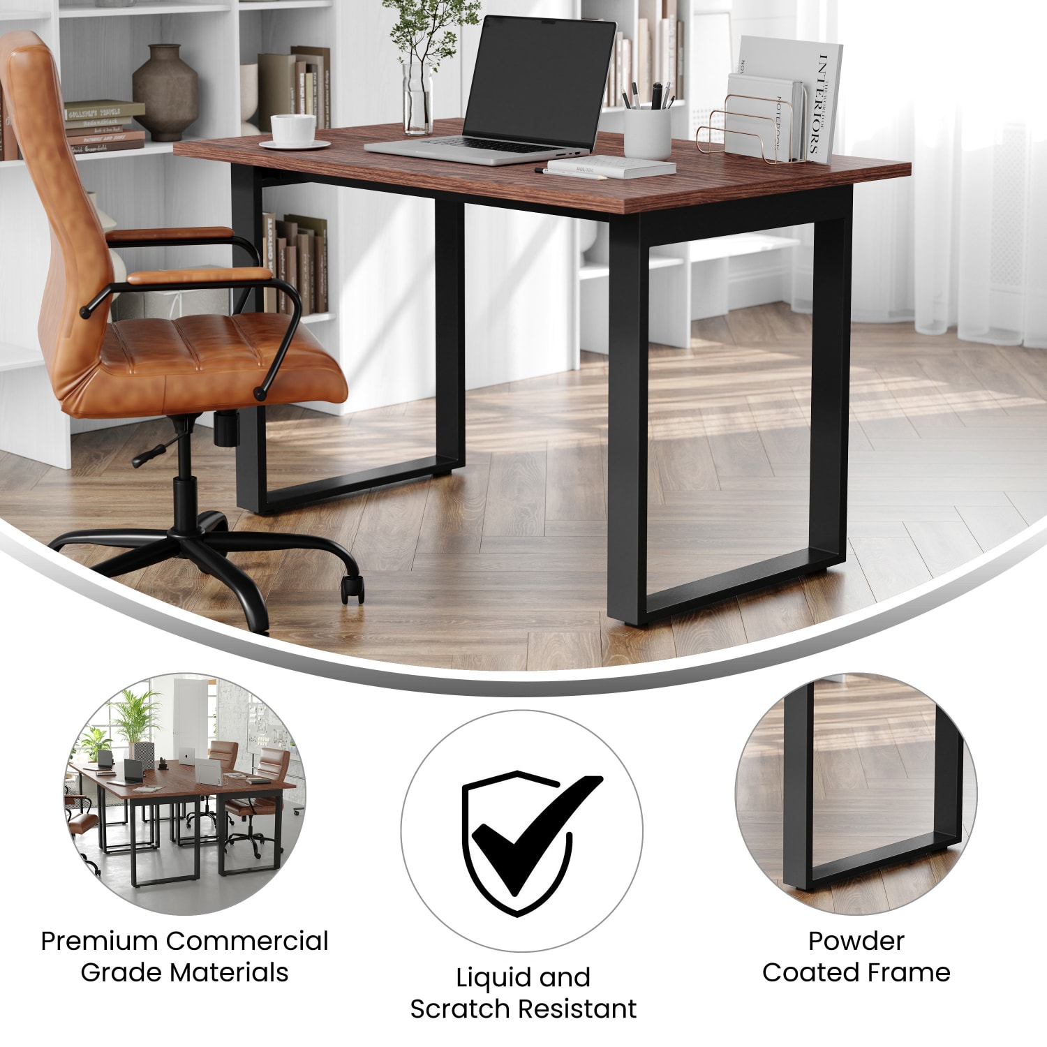 Flash Furniture Redmond Commercial 48x30 Conference Table with 1in Thick Double Sided Laminate Table Top with PVC Edging and Heavy Duty U-Frame Steel Base, Walnut - Image 4