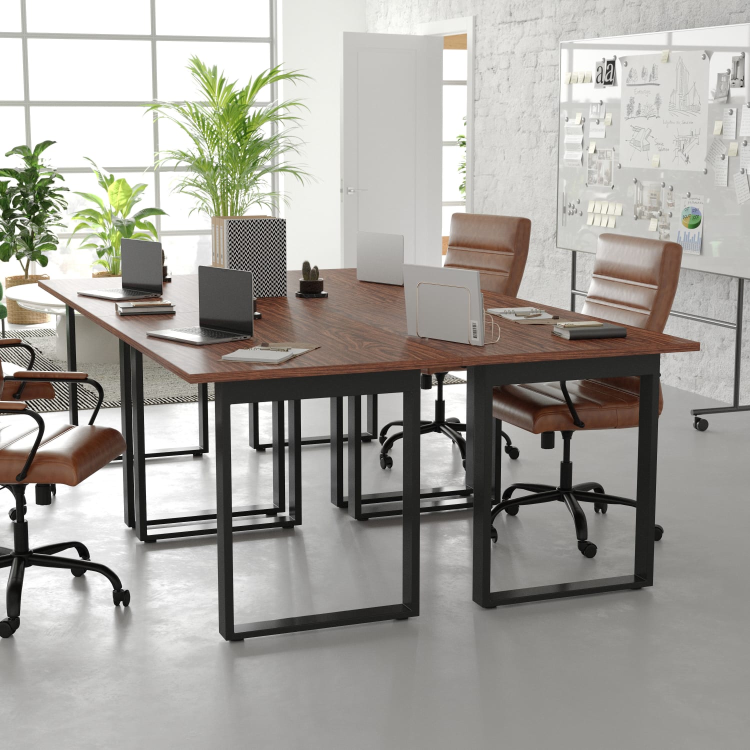 Flash Furniture Redmond Commercial 48x30 Conference Table with 1in Thick Double Sided Laminate Table Top with PVC Edging and Heavy Duty U-Frame Steel Base, Walnut - Image 5