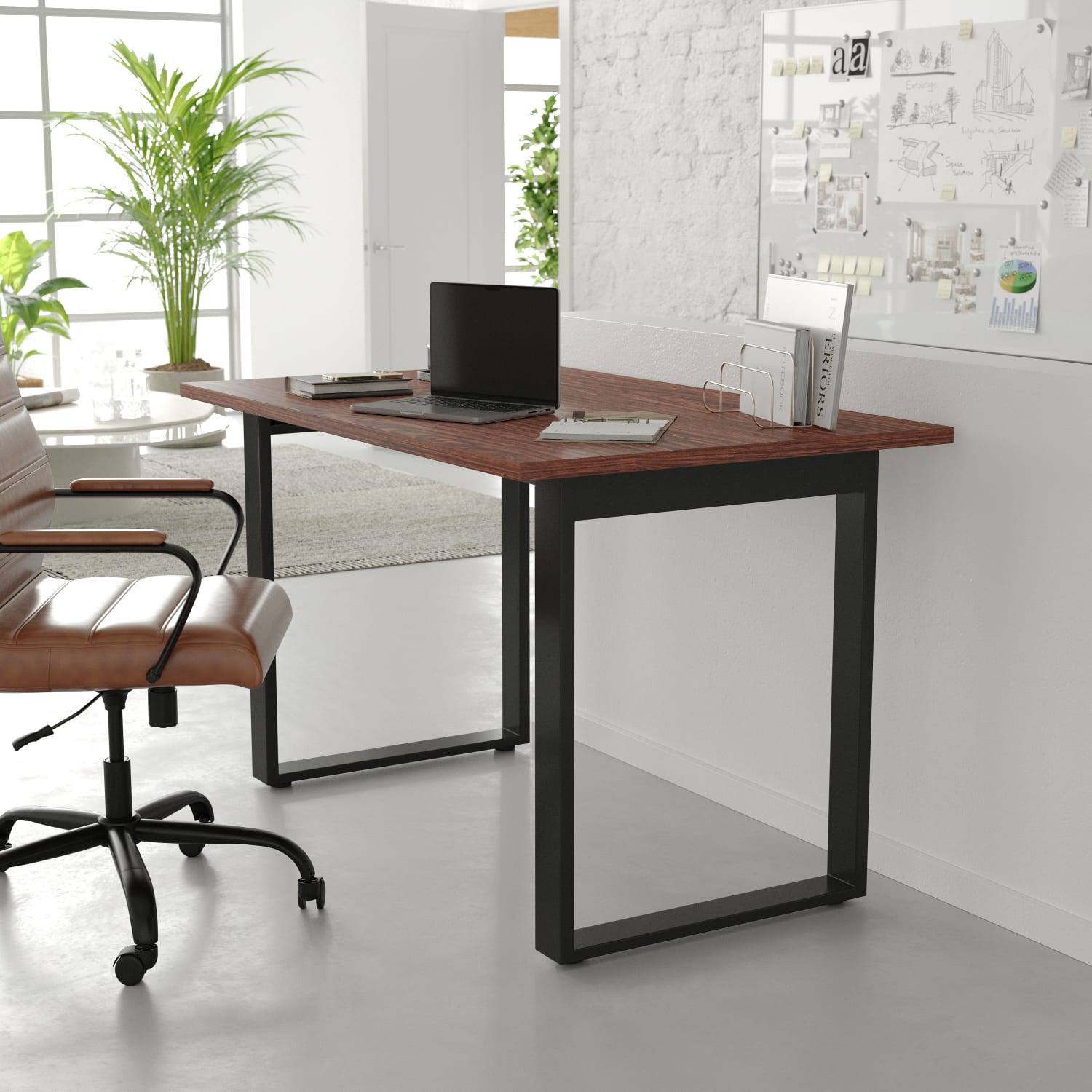 Flash Furniture Redmond Commercial 48x30 Conference Table with 1in Thick Double Sided Laminate Table Top with PVC Edging and Heavy Duty U-Frame Steel Base, Walnut - Image 6