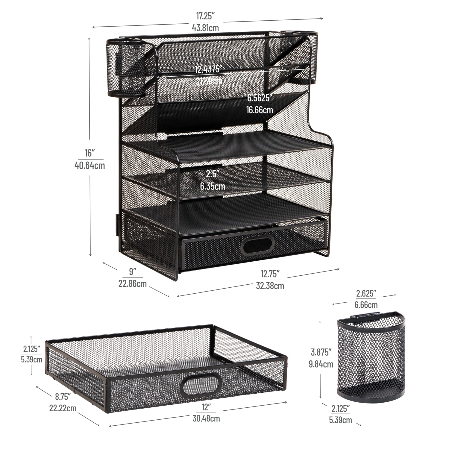Mind Reader 6-Compartment Mesh Desk Organizer, 16inH x 9inW x 17-1/4inD, Black - Image 4