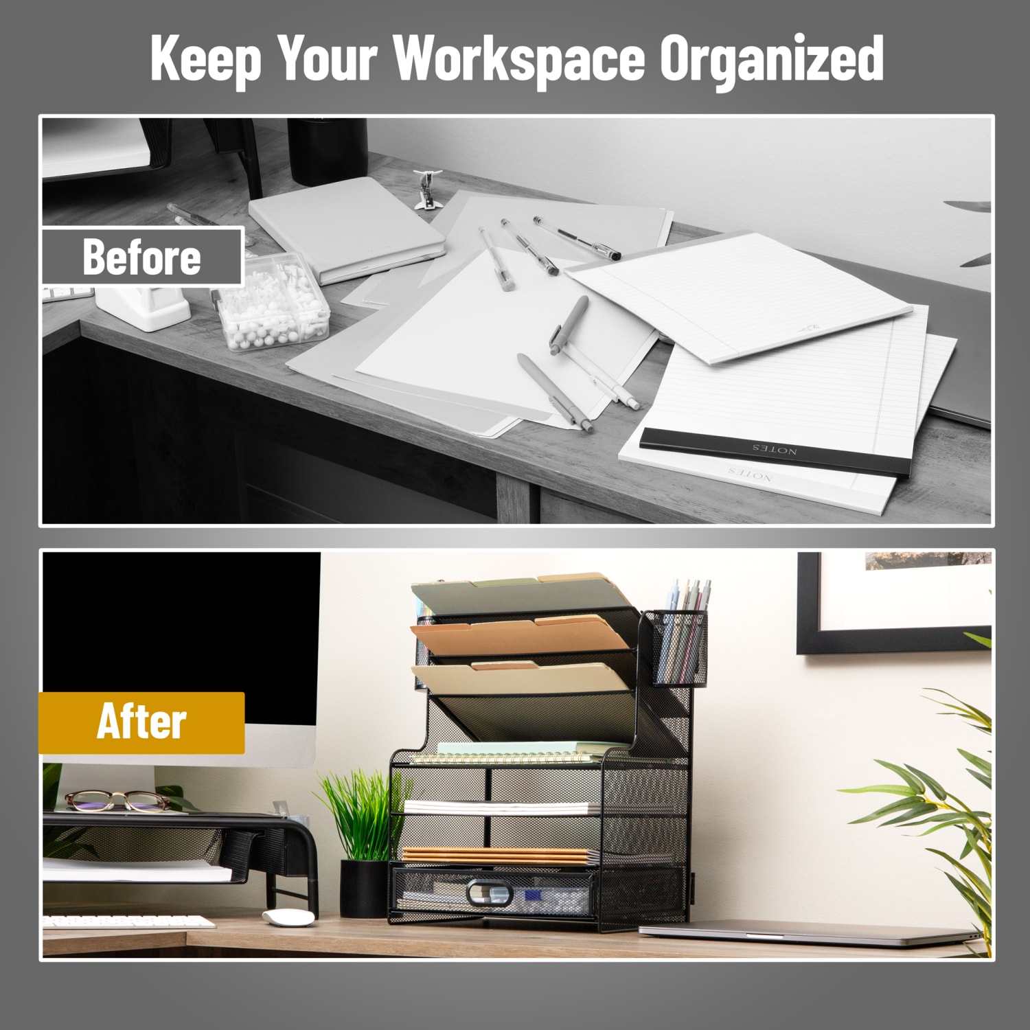 Mind Reader 6-Compartment Mesh Desk Organizer, 16inH x 9inW x 17-1/4inD, Black - Image 6