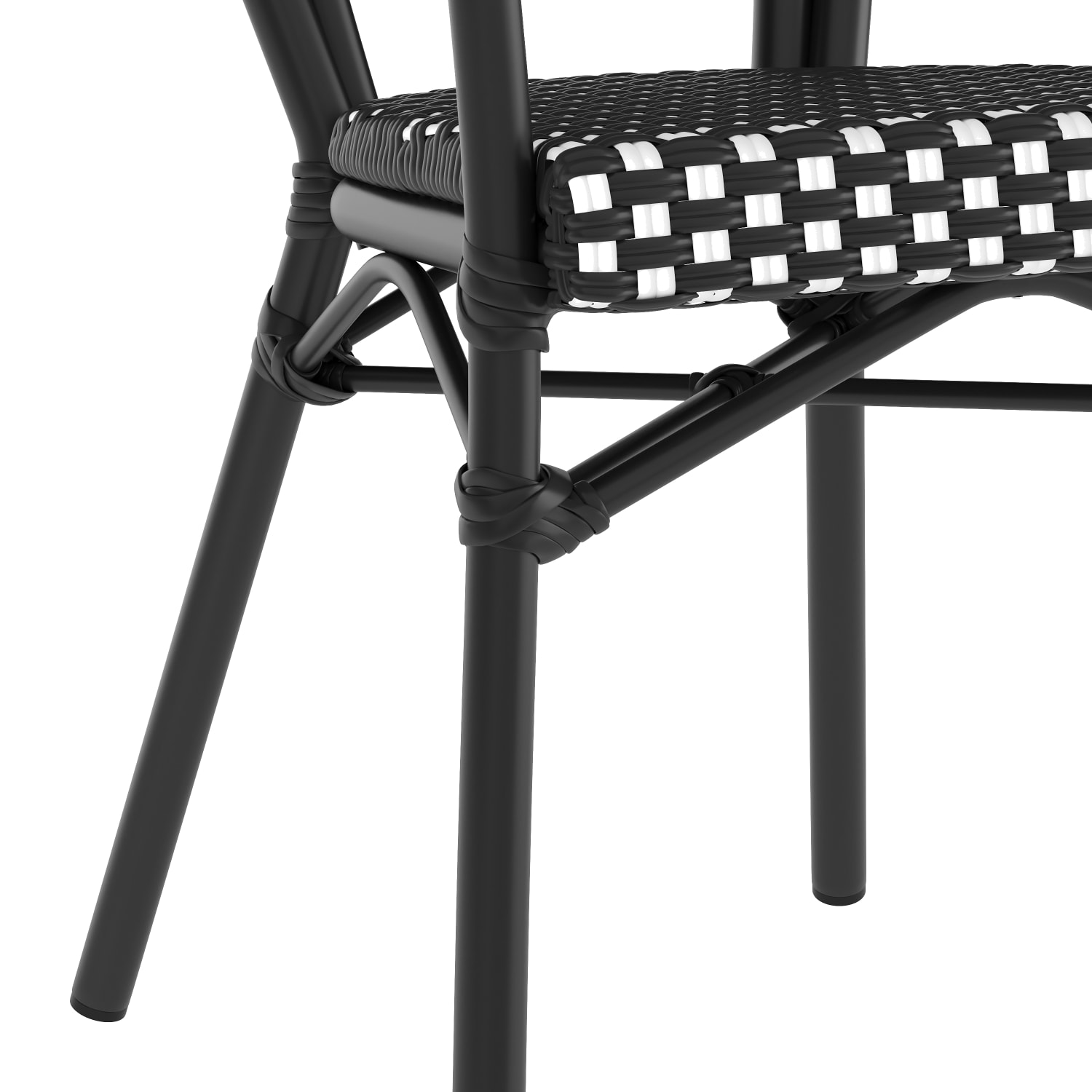 Flash Furniture Lourdes IndoorOutdoor Commercial Thonet Bistro Stacking Chair with Arms PE Rattan and Aluminum Frame Black WhiteBlack Frame PopularChairscom Flash Furniture Lourdes IndoorOutdoor Commercial Thonet Bistro Stacking Chair with Arms PE Rattan and Aluminum Frame Black WhiteBlack Frame PopularChairscom