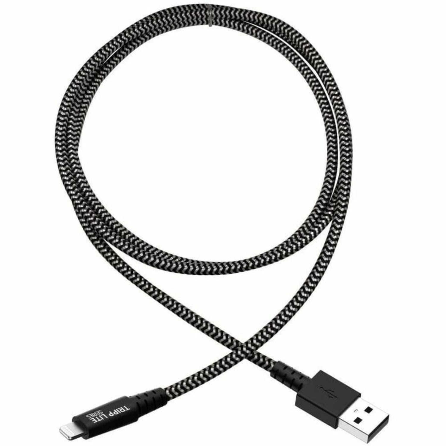 Tripp Lite Heavy Duty Lightning to USB Sync/Charge Cable Apple iPhone iPad 10ft - First End: 1 x Type A Male USB - Second End: 1 x 8-pin Lightning Male Proprietary Connector - 60 MB/s - MFI - Black, White - Image 3
