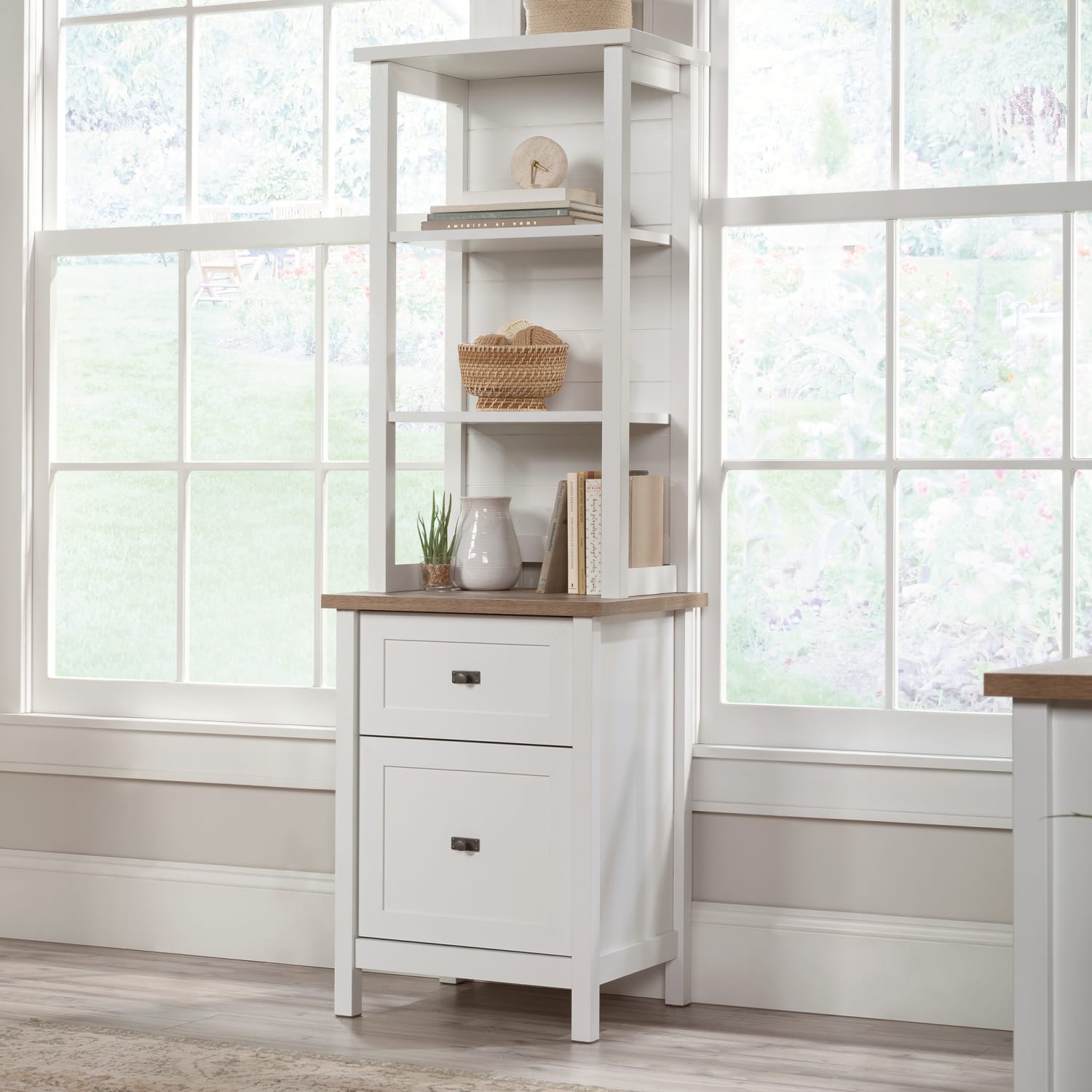 Sauder Cottage Road 18inD Vertical 2-Drawer File Cabinet Bookcase Tower, White/Lintel Oak - Image 4