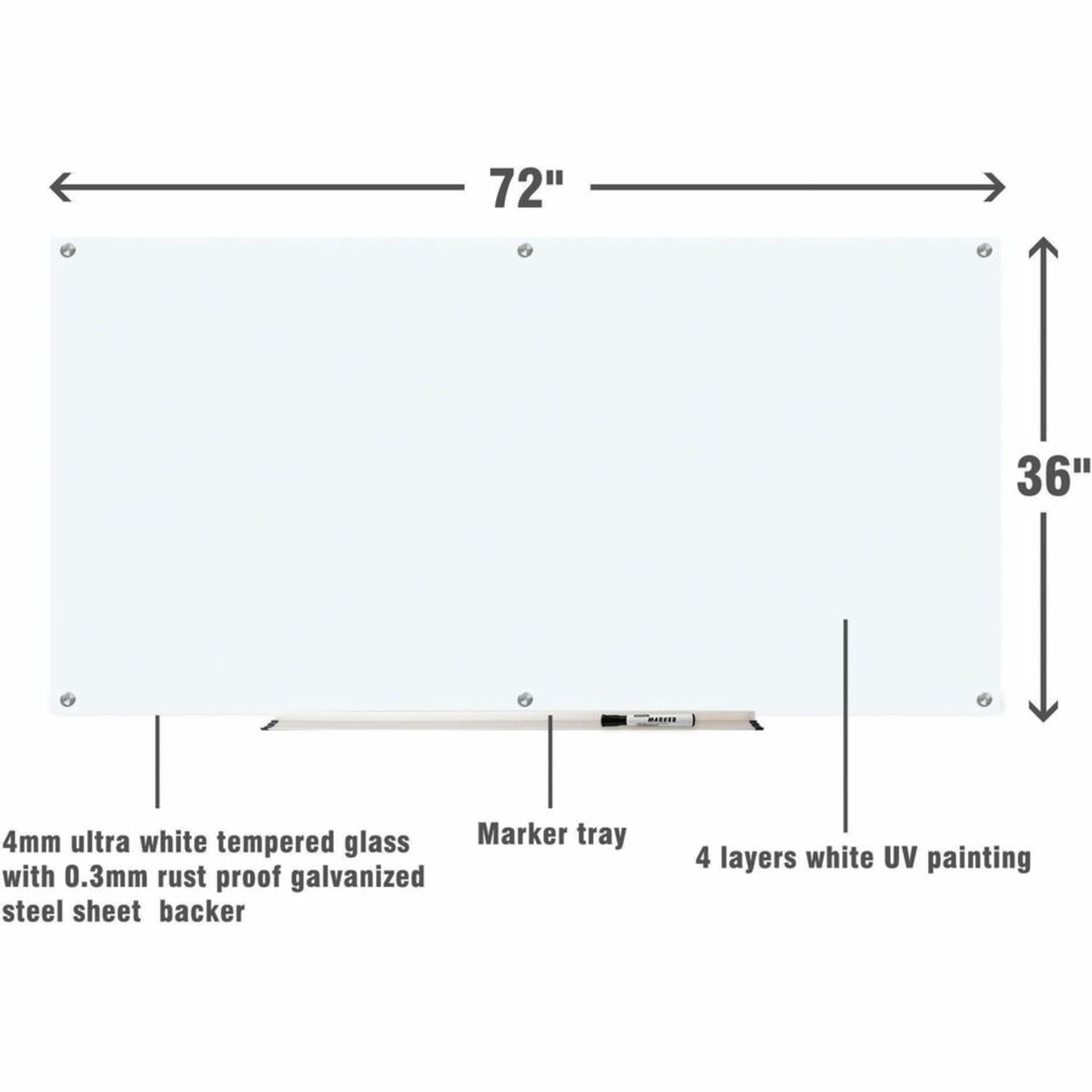 Lorell Glass Unframed Dry-Erase Whiteboard, 36in x 72in, White - Image 5