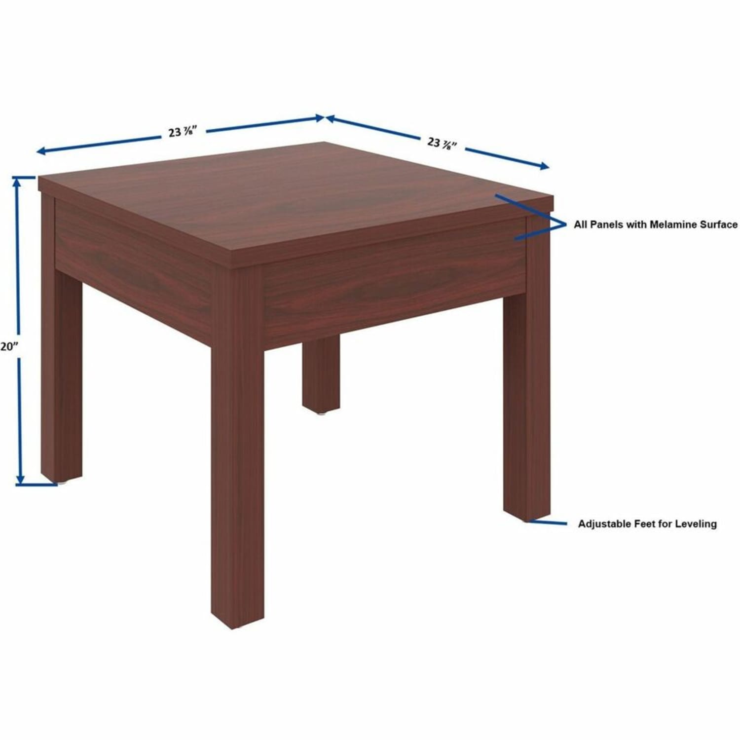Lorell Occasional Square 24inW Corner Desk Table, Mahogany - Image 4