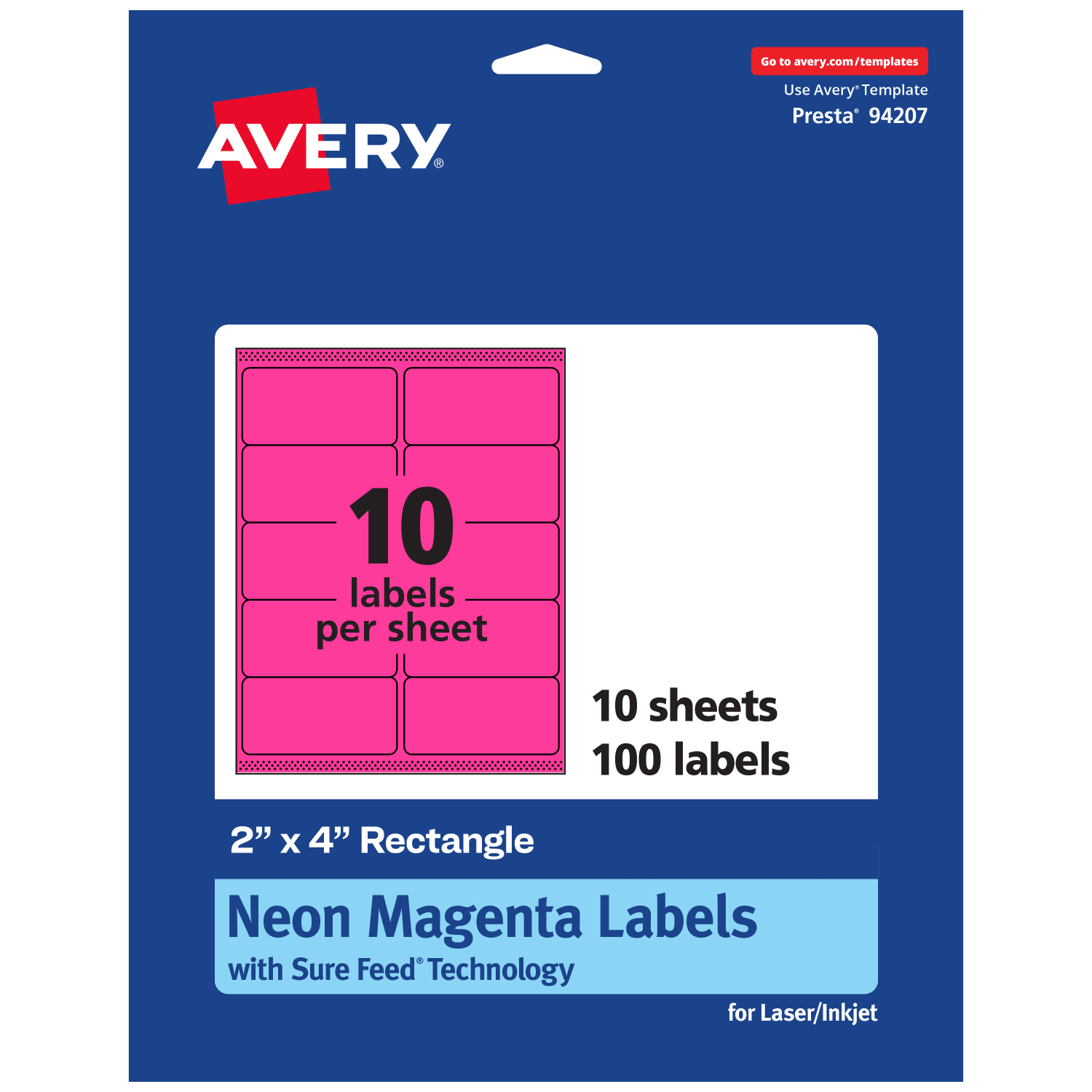 Avery Printable Labels With Sure Feed Technology, 94207-NMP10, Rectangle, 2in x 4in, Matte Neon Magenta, Pack of 100 - Image 3