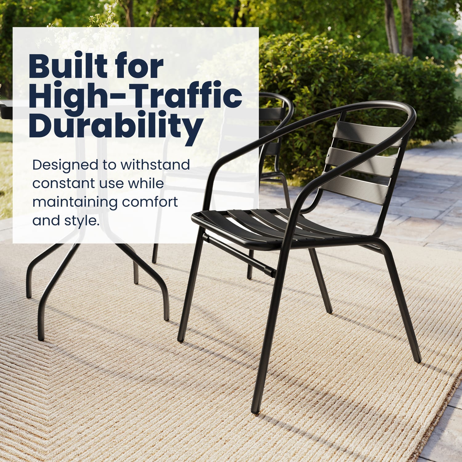 Flash Furniture Square Glass/Metal Table With 2 Slat-Back Stacking Chairs, 28in x 23-1/2in, Clear/Black - Image 5