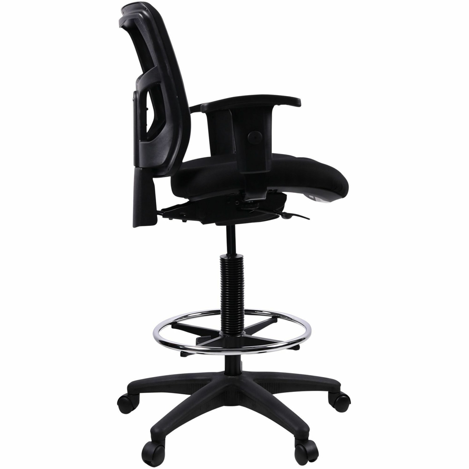 Lorell Ratchet Ergonomic MeshFabric Mid Back Drafting Stool Black PopularChairscom