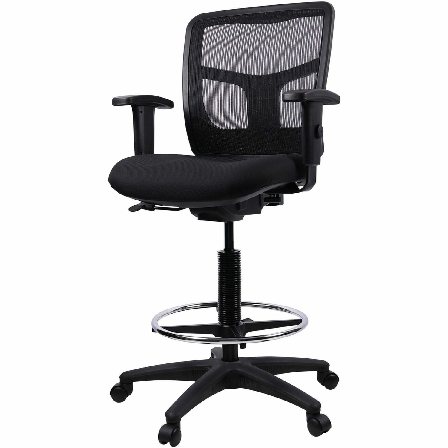Lorell Ratchet Ergonomic MeshFabric Mid Back Drafting Stool Black PopularChairscom