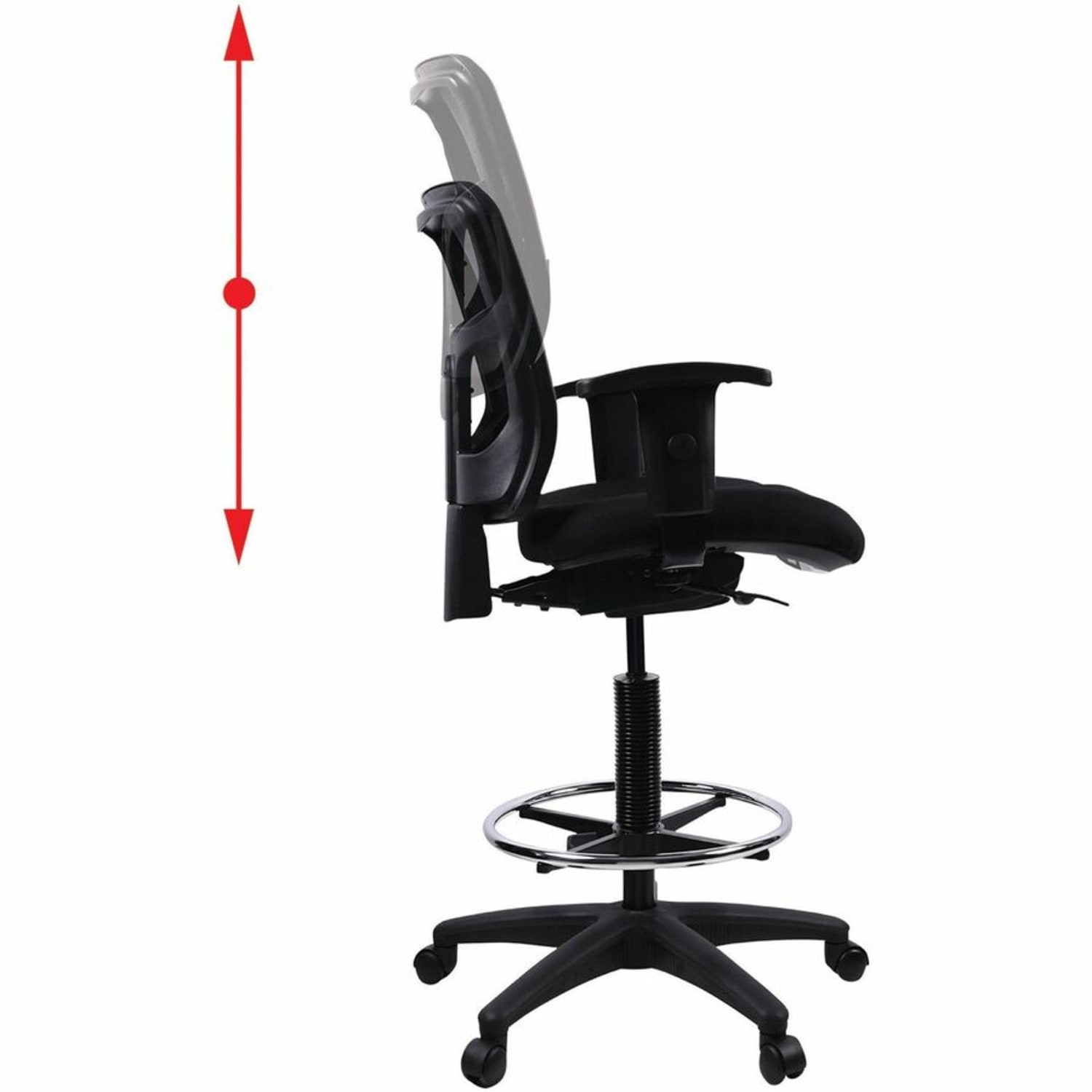 Lorell Ratchet Ergonomic MeshFabric Mid Back Drafting Stool Black PopularChairscom