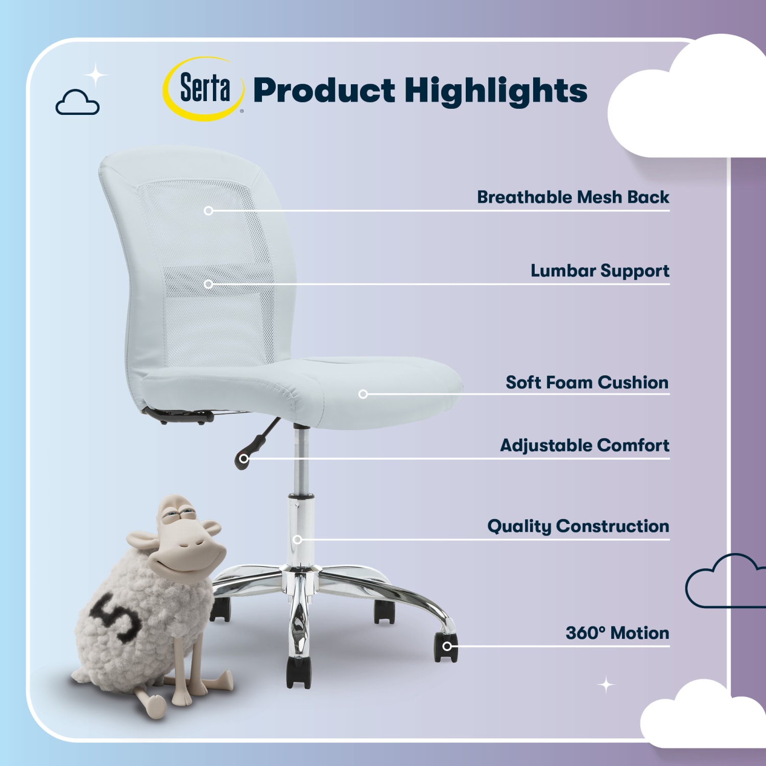Serta Essentials MidBack Computer Chair Blue SkyChrome PopularChairscom Serta Essentials Mid Back Computer Chair Blue SkyChrome PopularChairscom