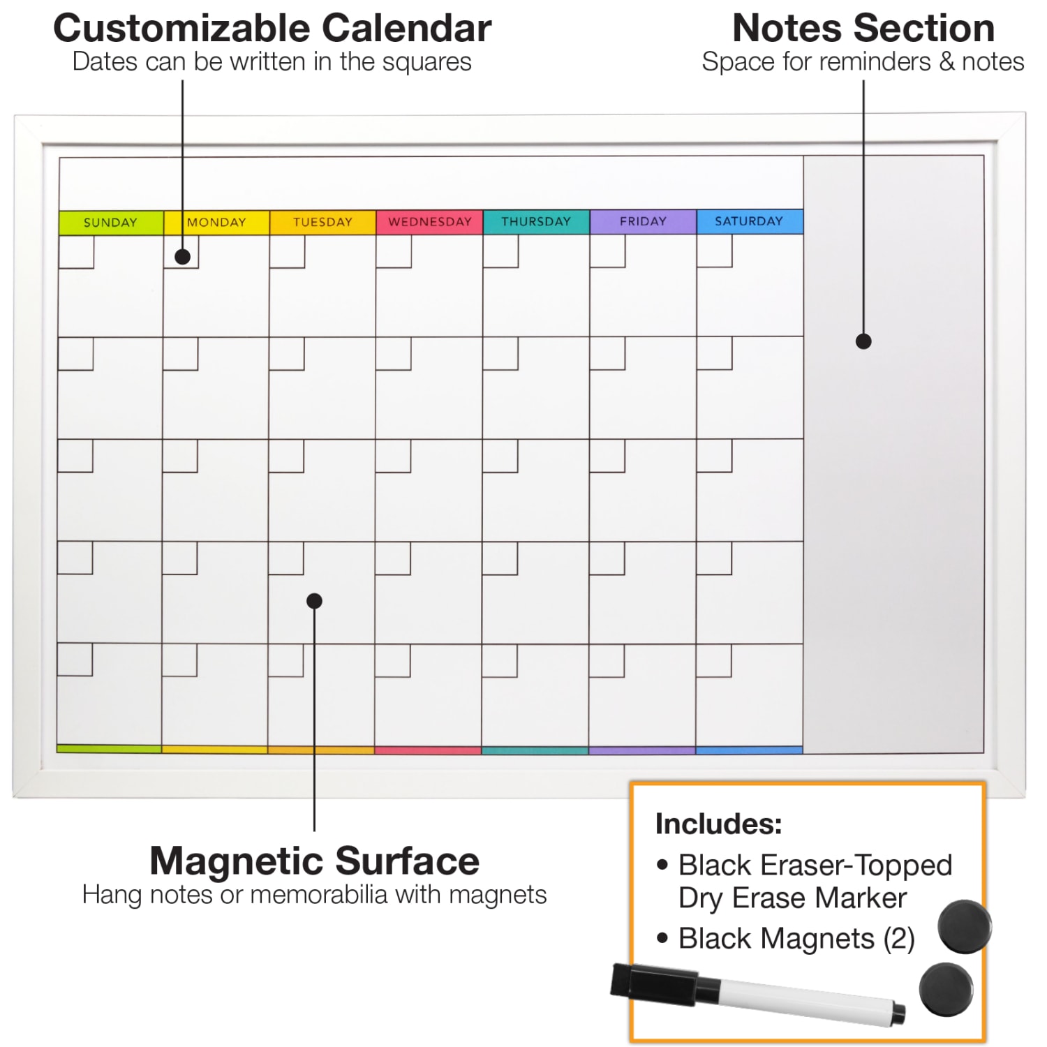 Excello Global Products Magnetic Dry-Erase Monthly Calendar Whiteboard, Porcelain, 20in x 30in, White Wood Frame - Image 3