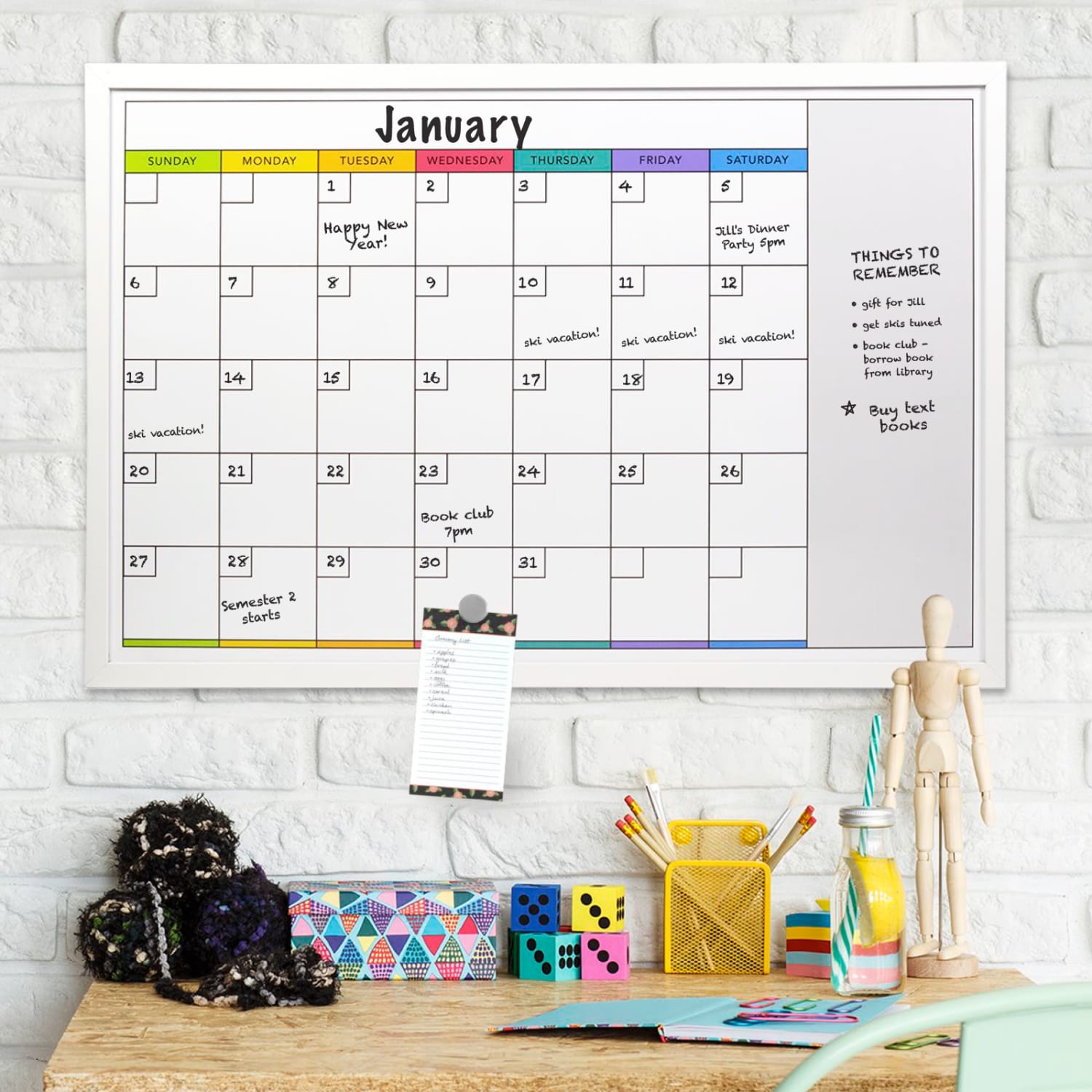 Excello Global Products Magnetic Dry-Erase Monthly Calendar Whiteboard, Porcelain, 20in x 30in, White Wood Frame - Image 5