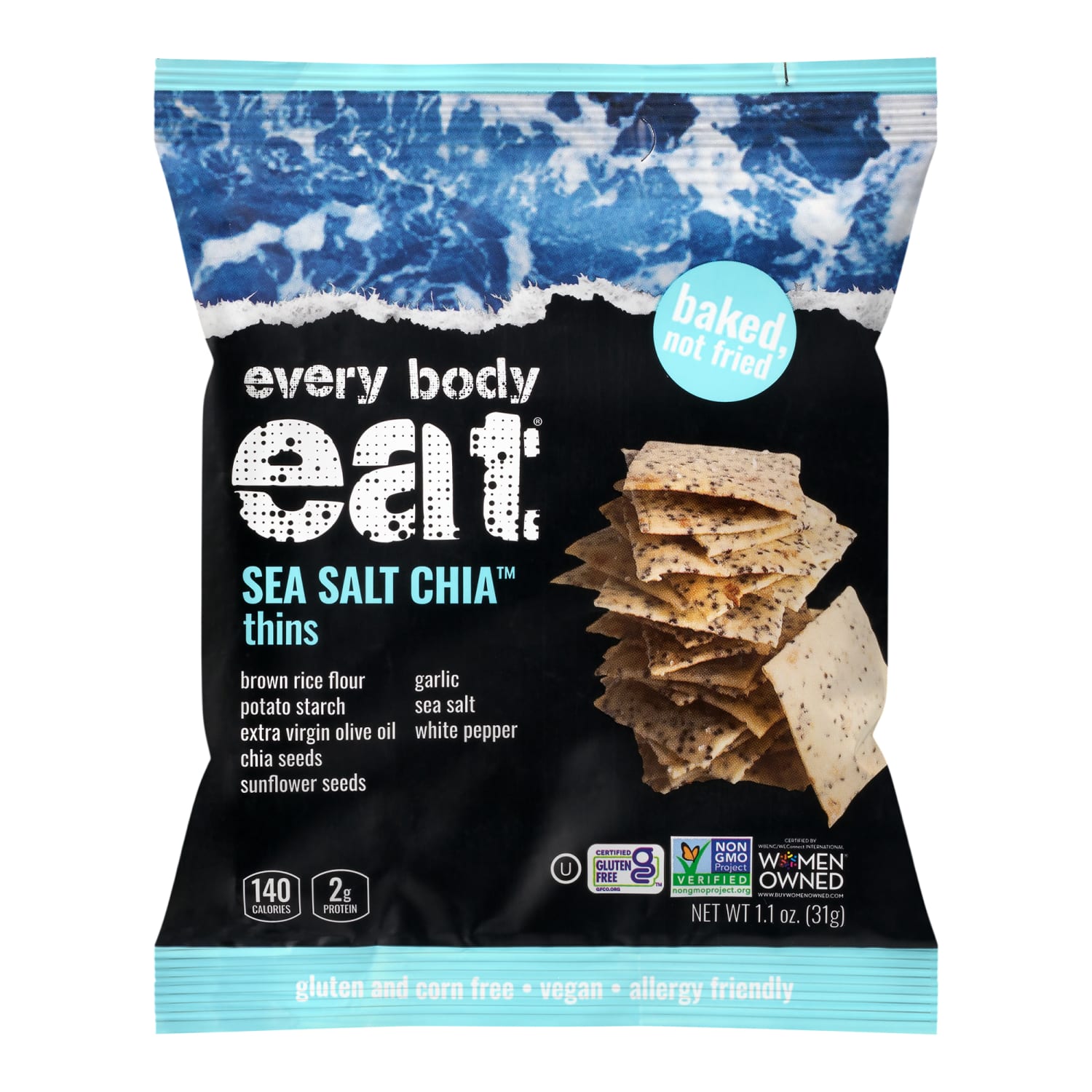 Every Body Eat Sea Salt Chia Crackers, 1.1 Oz, Total Qty 20 - Image 3