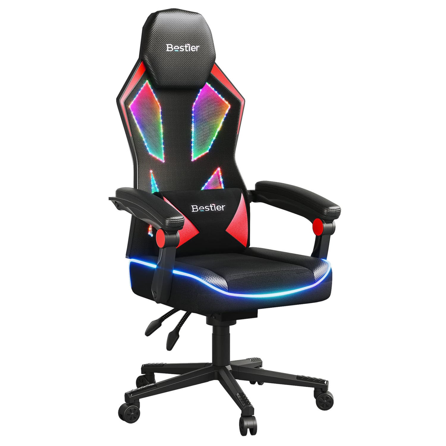 Bestier Ergonomic Gaming Chair With Integrated LED Lights, Black/Red