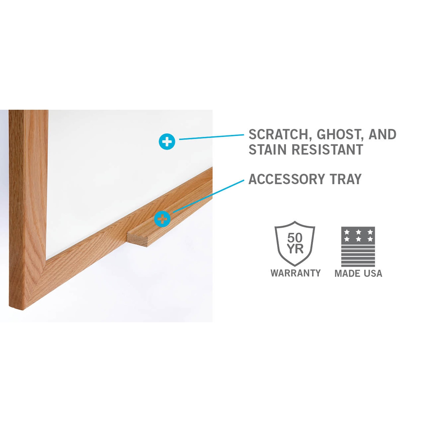Ghent M1W Magnetic Dry-Erase Whiteboard, Porcelain, 36 1/2in x 48 1/2in, Oak Wood Frame, Natural Finish - Image 5
