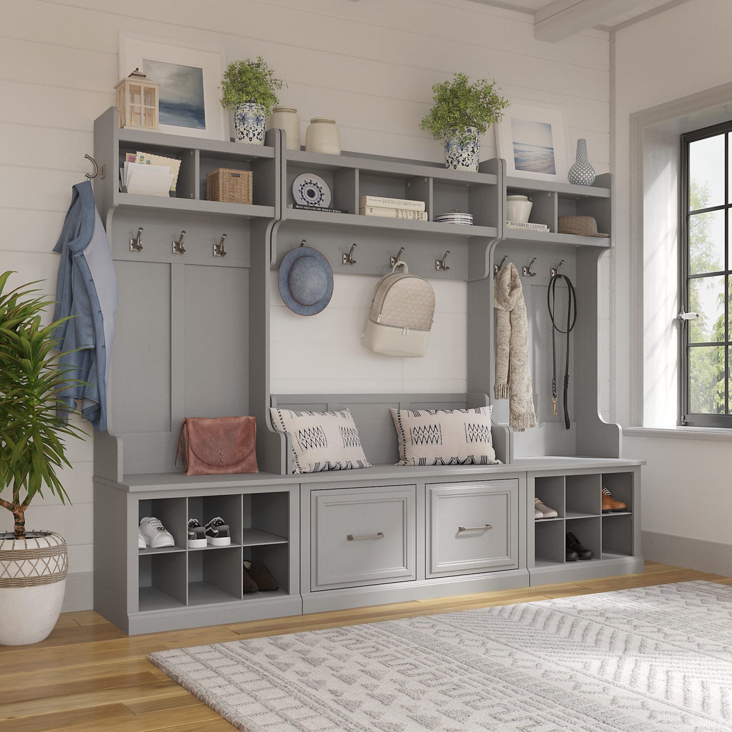 Bush Furniture Woodland 24inW Small Shoe Bench with Shelves, Cape Cod Gray, Standard Delivery - Image 3