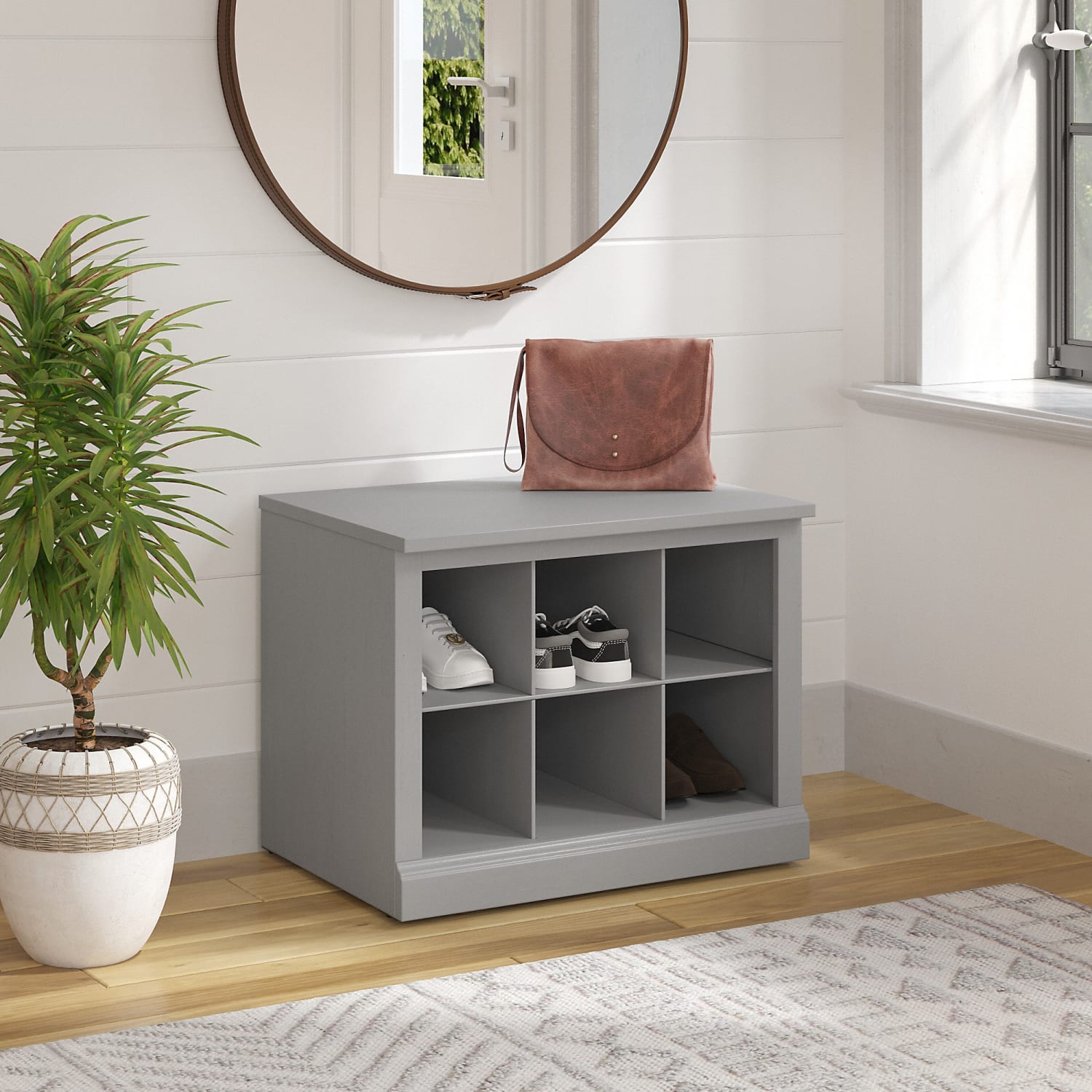 Bush Furniture Woodland 24inW Small Shoe Bench with Shelves, Cape Cod Gray, Standard Delivery - Image 4