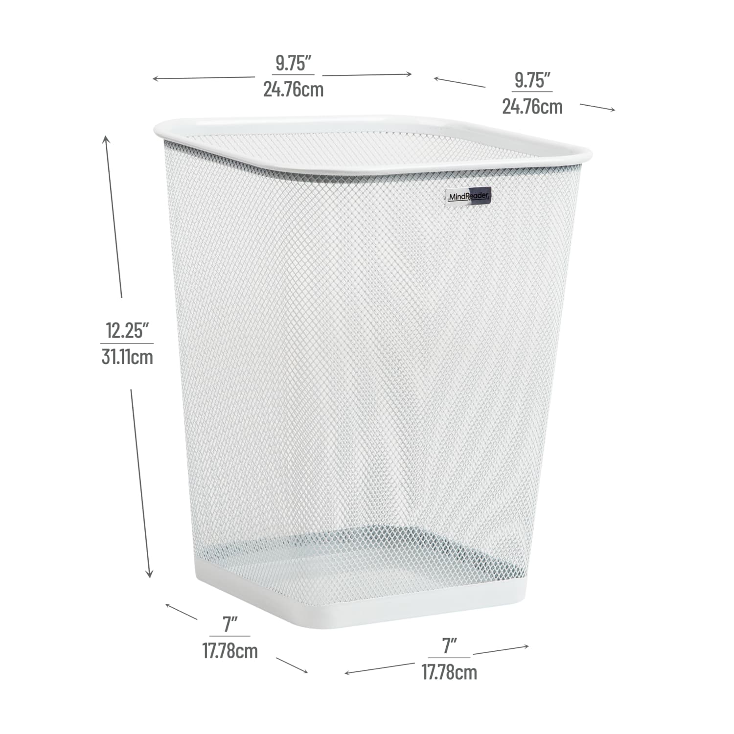 Mind Reader Metal Trash Can Square Waste Paper Basket, 12 1/4inH x 9 3/4inW x 9 3/4inD, White Set of 2 - Image 4