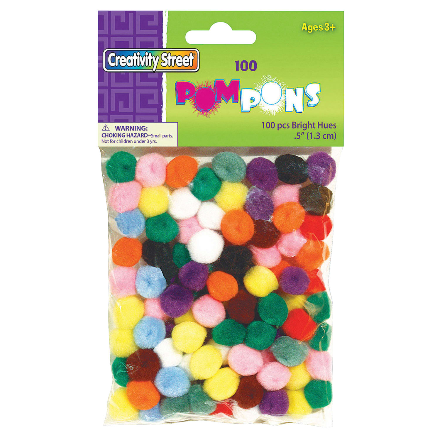 Creativity Street Pom Poms, 1/2in, Bright Hues Assortment, 100 Pom Poms Per Pack, Set Of 12 Packs - Image 3