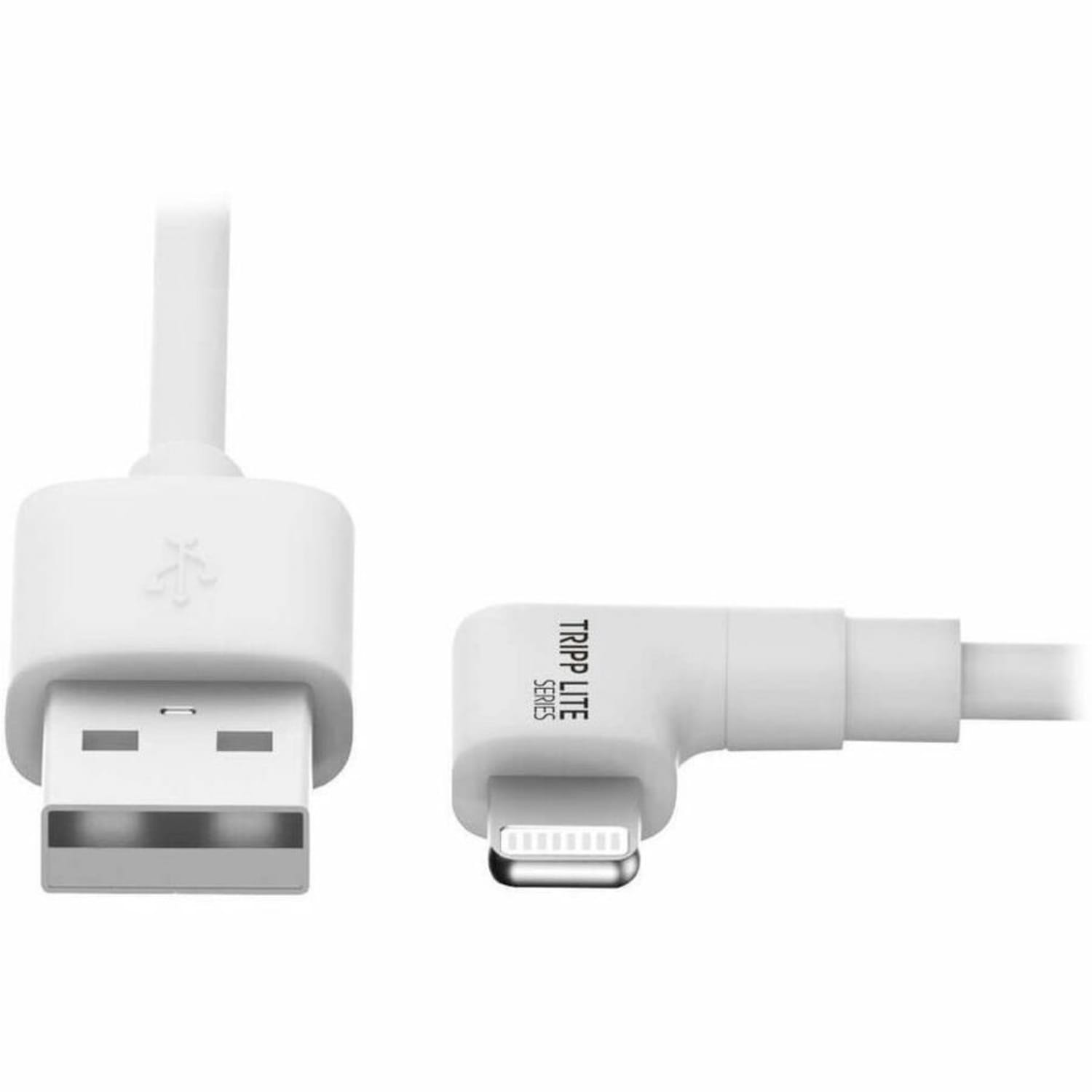 Tripp Lite Lightning to USB Sync Charge CAble Right-Angle for iPhones iPads Apple White 6ft 6ft - 60 MB/s - 6 ft - 1 x Type A Male USB - 1 x Lightning Male Proprietary Connector - MFI - Nickel Plated Connector - Gold Plated Contact - White - Image 4