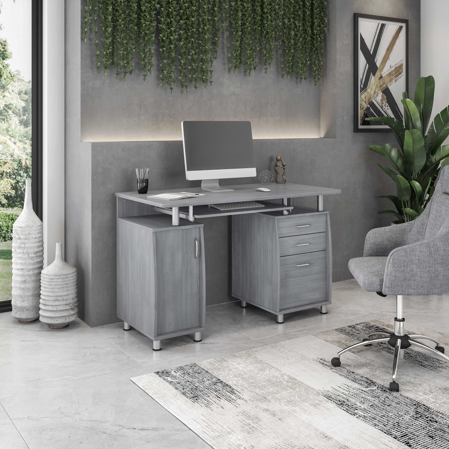 Techni Mobili Complete Workstation 48inW Computer Desk With Storage, Gray - Image 3