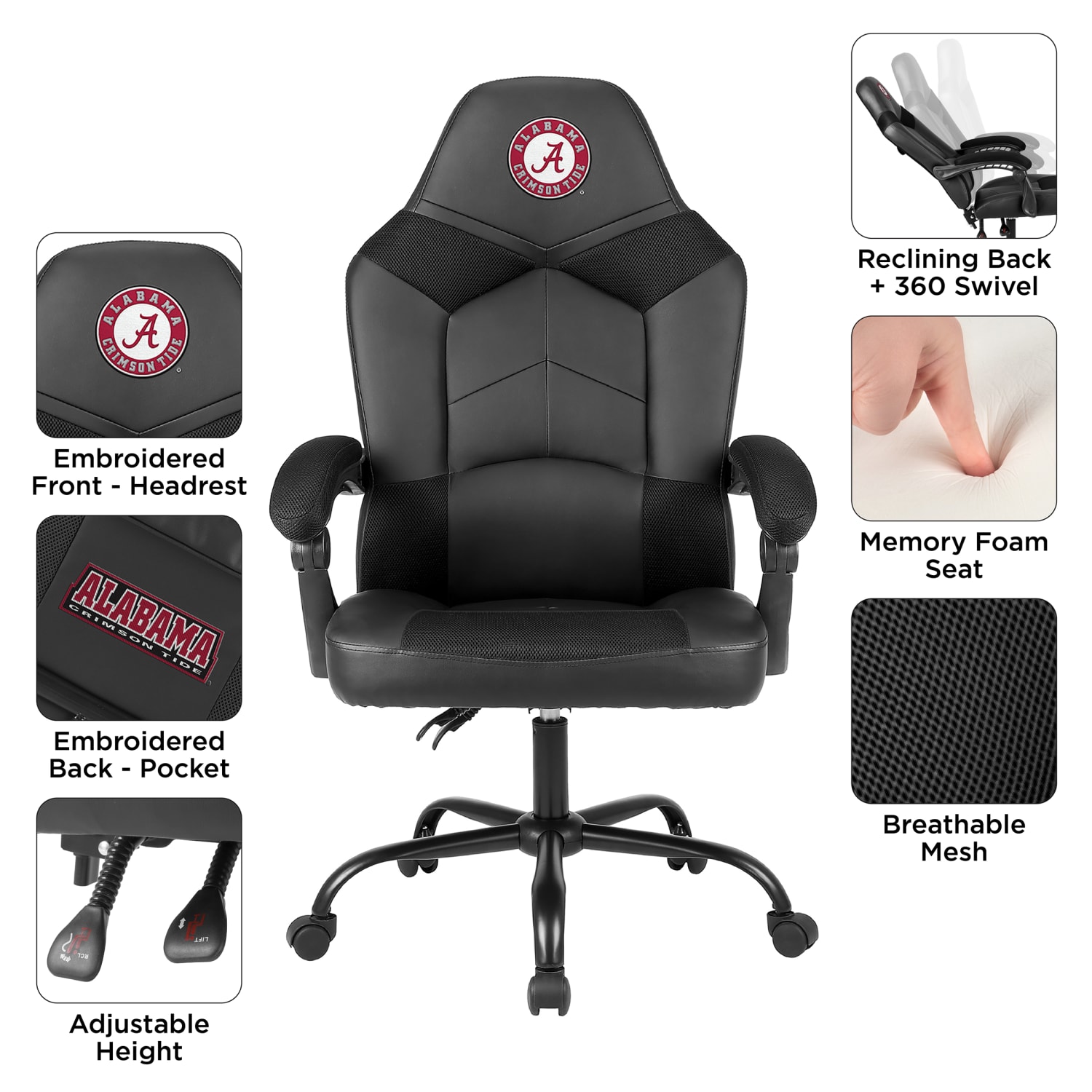 Imperial NCAA Adjustable Oversized Vinyl High-Back Office Task Chair, University Of Alabama - Image 4