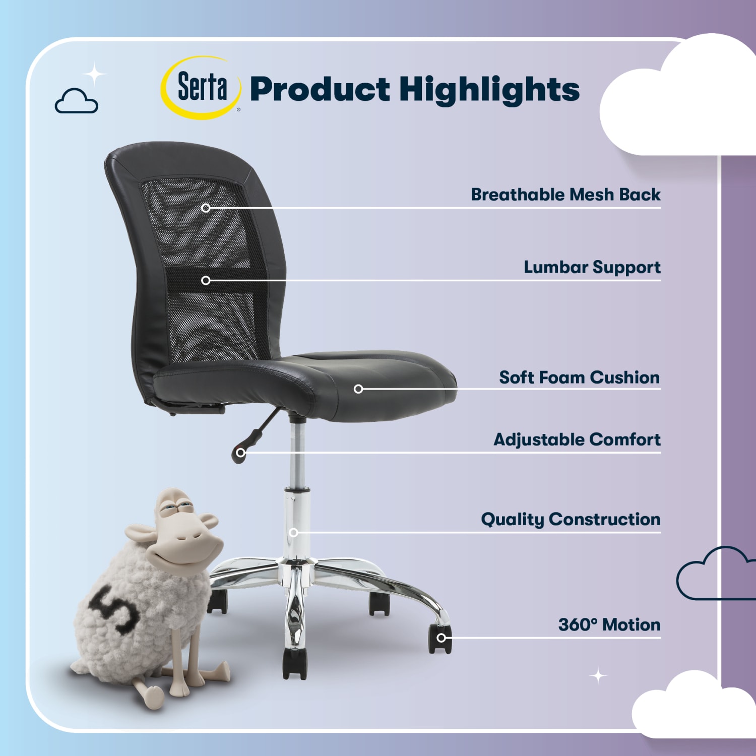 Serta Essentials Mid Back Computer Chair Ingenuity BlackChrome PopularChairscom
