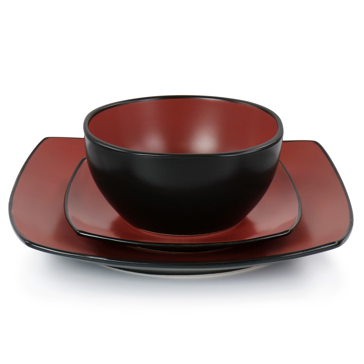 Gibson Soho Lounge 16-Piece Matte Glaze Square Dinnerware Set, Red - Image 6