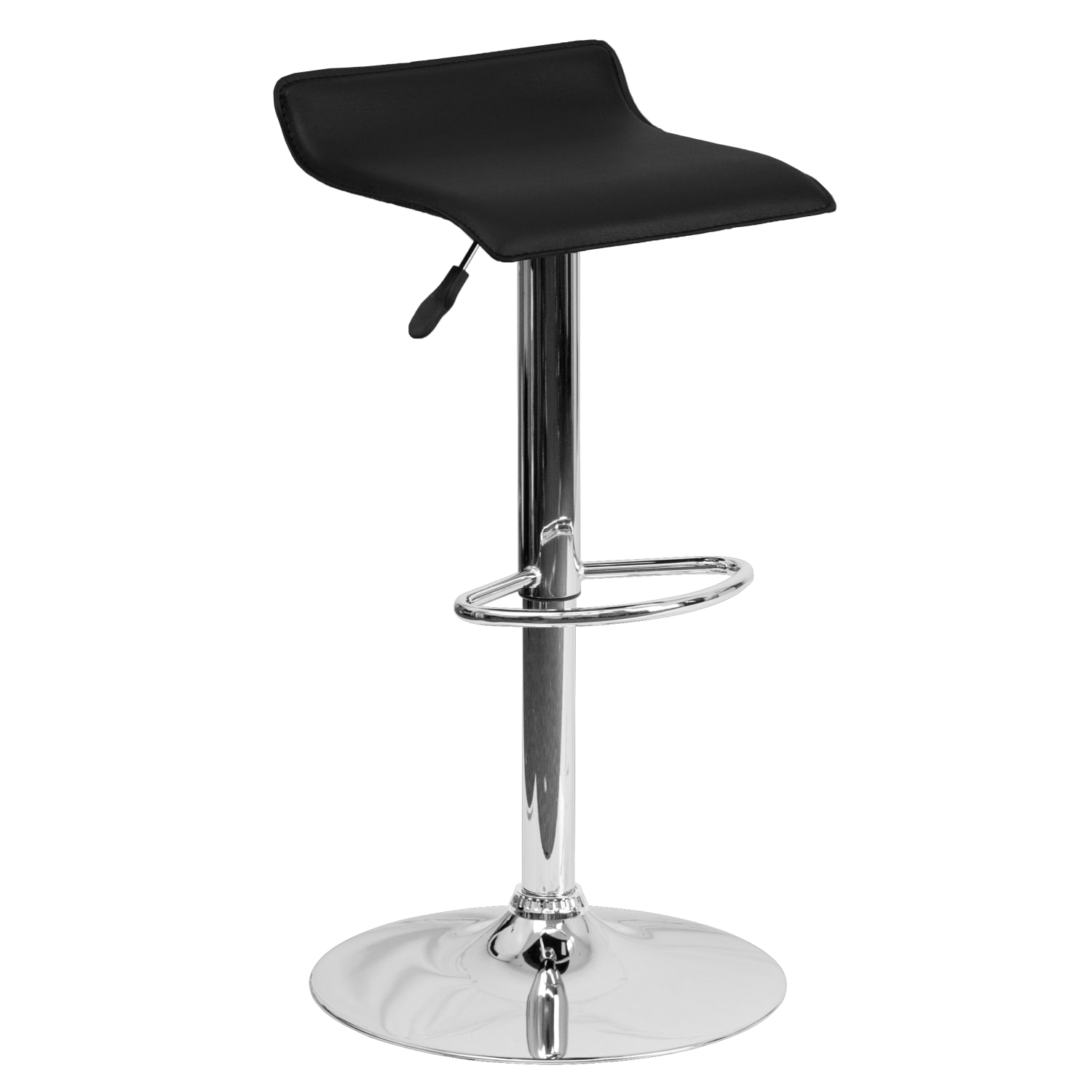 Flash Furniture Contemporary Vinyl Adjustable-Height Bar Stool With Solid Wave Seat, Black/Chrome - Image 3