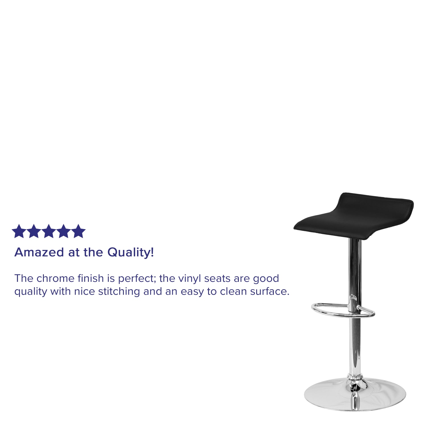 Flash Furniture Contemporary Vinyl Adjustable-Height Bar Stool With Solid Wave Seat, Black/Chrome - Image 5