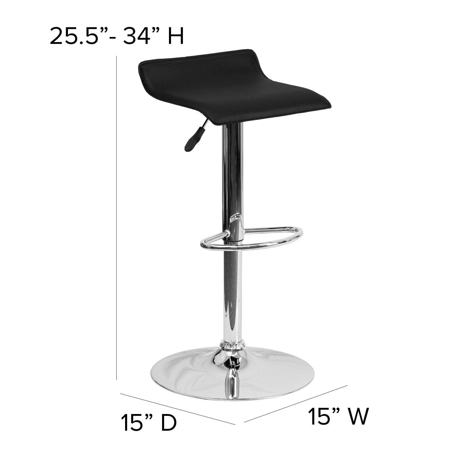 Flash Furniture Contemporary Vinyl Adjustable-Height Bar Stool With Solid Wave Seat, Black/Chrome - Image 7